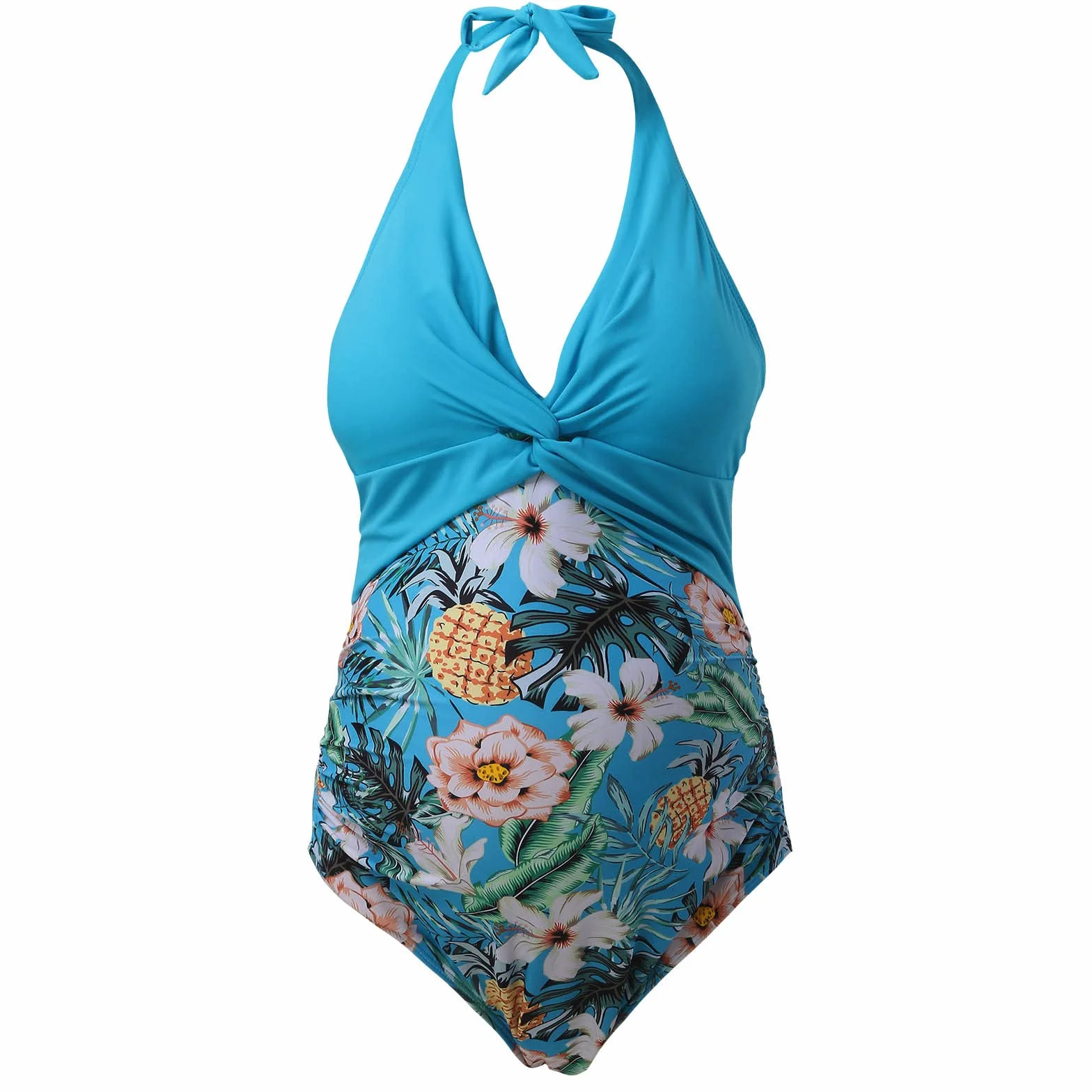 Maillot de bain 2 pièces femme enceinte - Bikini tropical dos nu - Maillot de grossesse à armatures