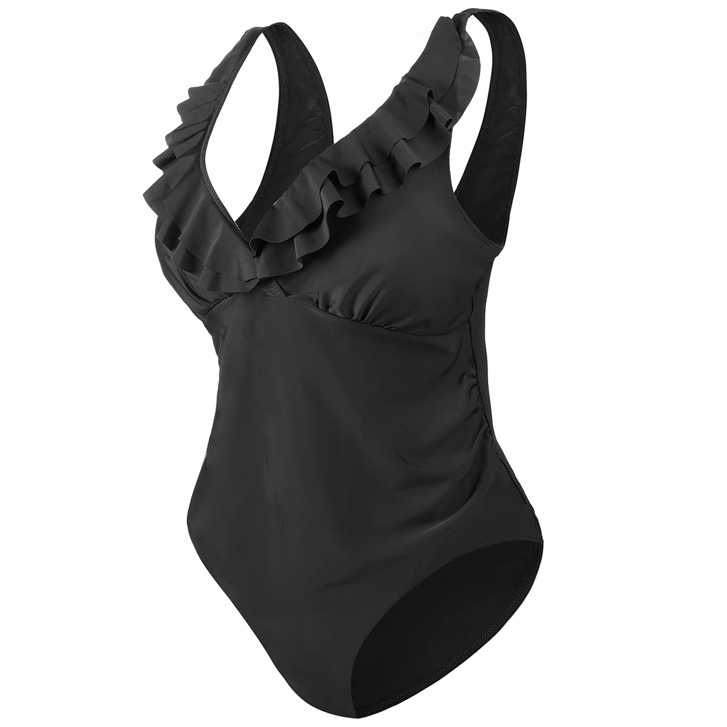 Maillot de Bain Grossesse Une Pièce Col V Haute Taille Push-up Monokini de Maternité