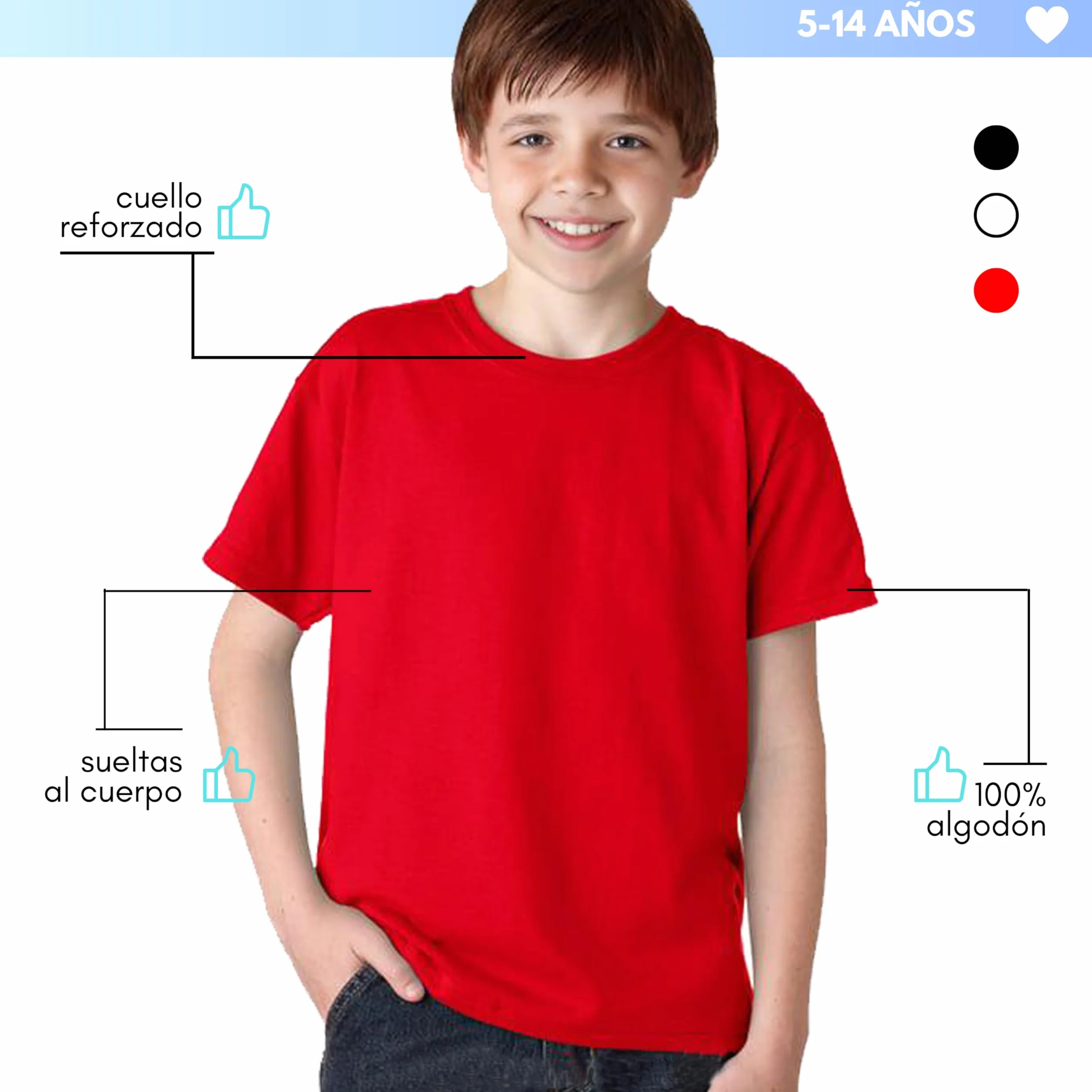 T-Shirt Enfant 100% Coton Manches Courtes Col Rond Tailles 1-15 Ans