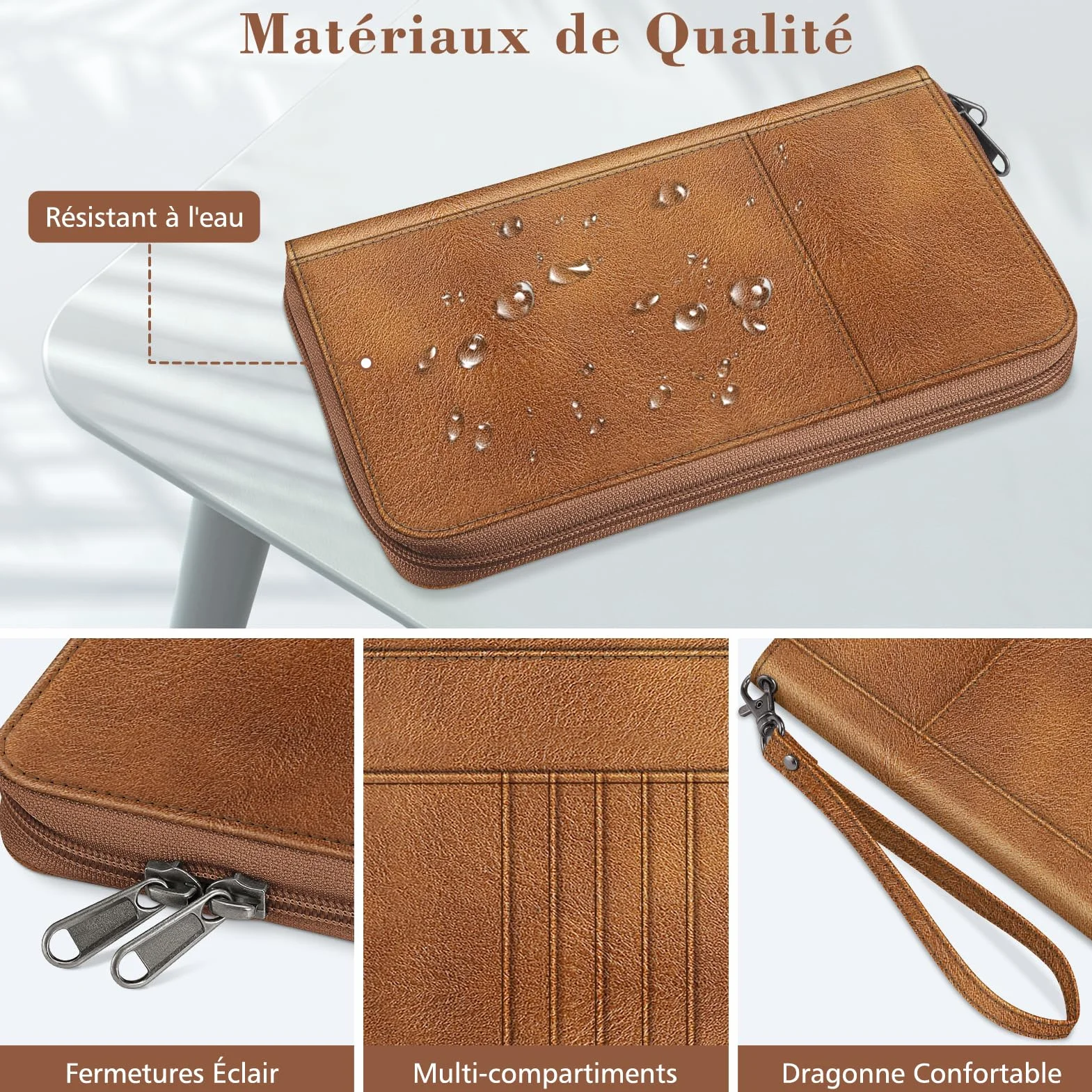 FINTIE Portefeuille Passeport Familial avec 5 Emplacements, Pochette Organisateur RFID, Marron