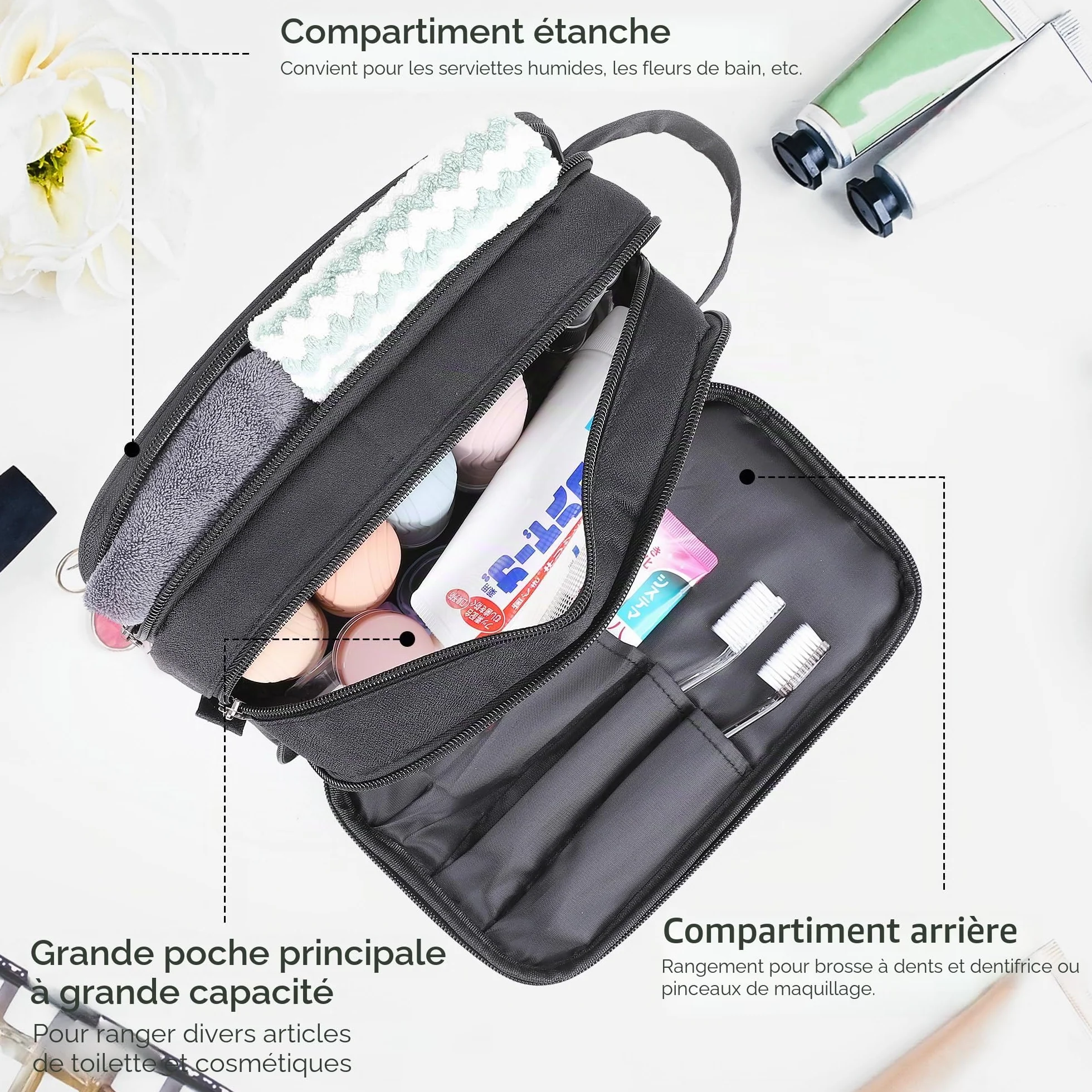 Trousse de Toilette Imperméable Multifonction Grand Sac Cosmétique Voyage Organisateur Rose