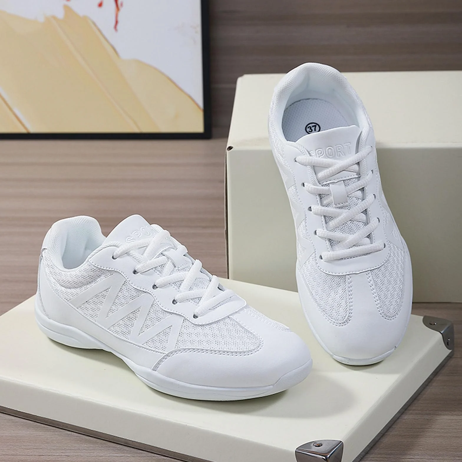SECHRITE Chaussures de danse Jazz Blanc pour femme et fille Yoga Entraînement Aérobic