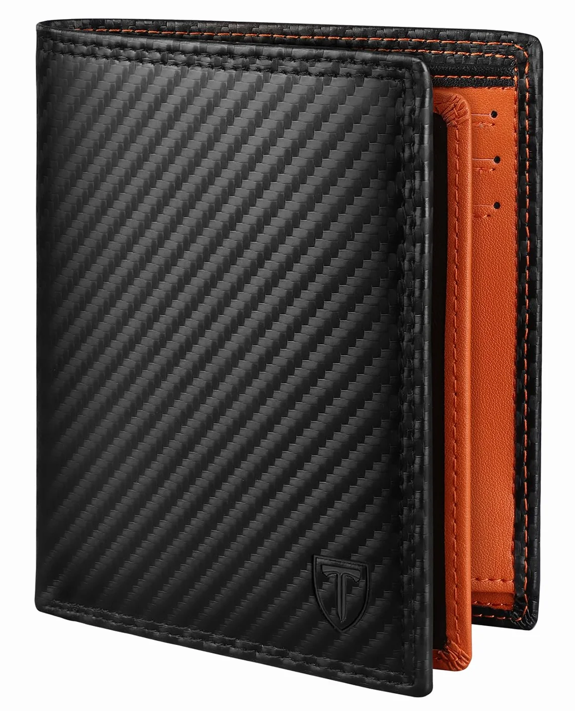 TEEHON Portefeuille Vertical Hommes Cuir Carbone RFID 11 Emplacements 2 Fenêtres Identification