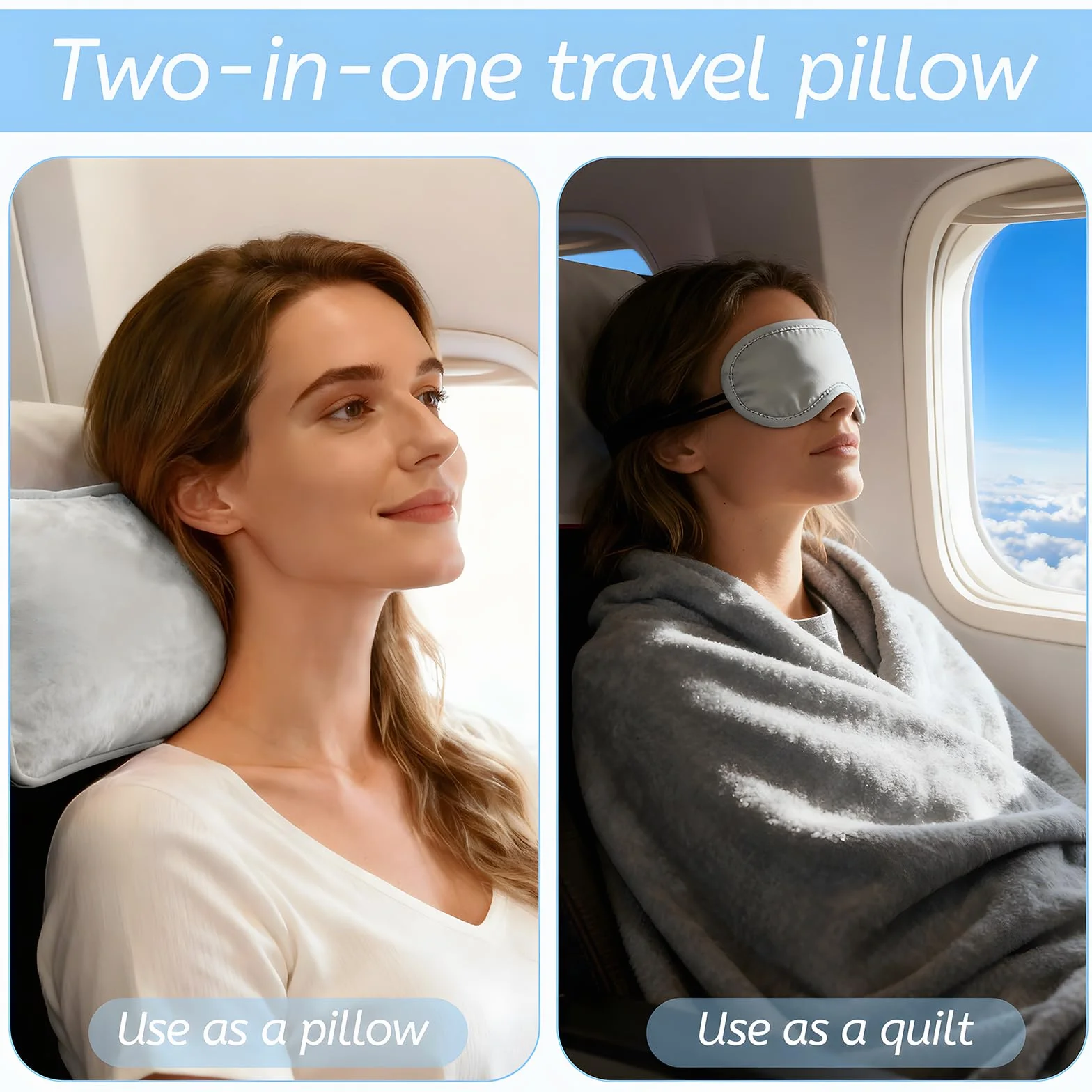 Couverture de Voyage 2-en-1 avec Housse, Masque de Sommeil et Bouchons d'Oreilles - Coussin Pliable pour Avion, Voiture, Camping
