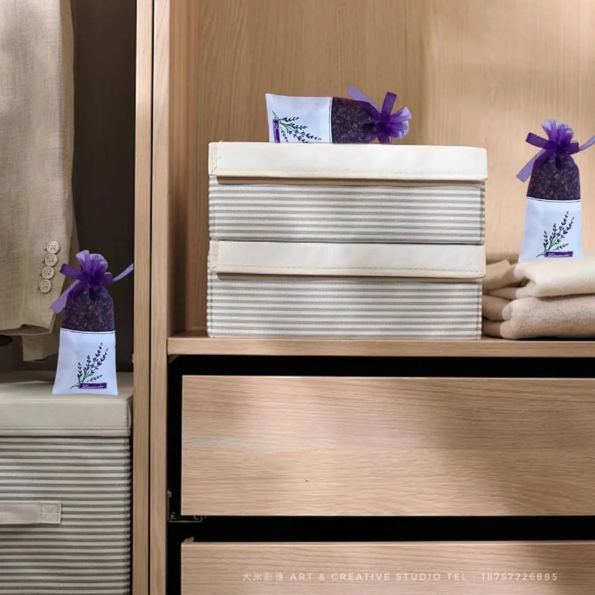 Sacs de Lavande Vides 20 Pièces Coton-Ramie Violet avec Rubans Fils Cordon de Serrage