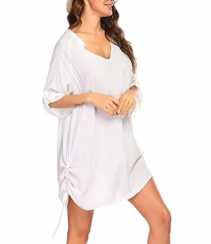 Cache-maillot de plage pour femme avec col en V et imprimé papillon, blanc, XL