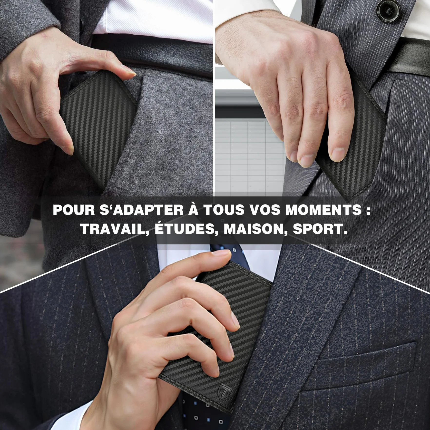TEEHON Portefeuille Vertical Hommes Cuir Carbone RFID 11 Emplacements 2 Fenêtres Identification
