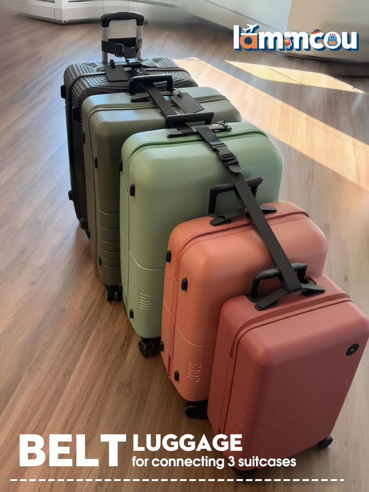 Sangles de Voyage pour Relier 3 Valises, 2 Pièces Noires, 3,2 cm, Accessoires de Sac Réglables avec Boucles