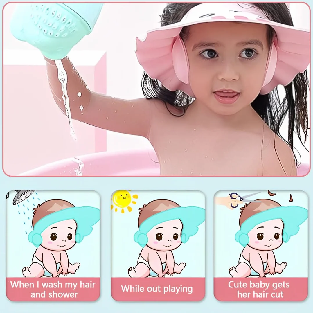 Bonnet de Douche Bébé Réglable Visière Protection Yeux Visage Shampooing Enfants
