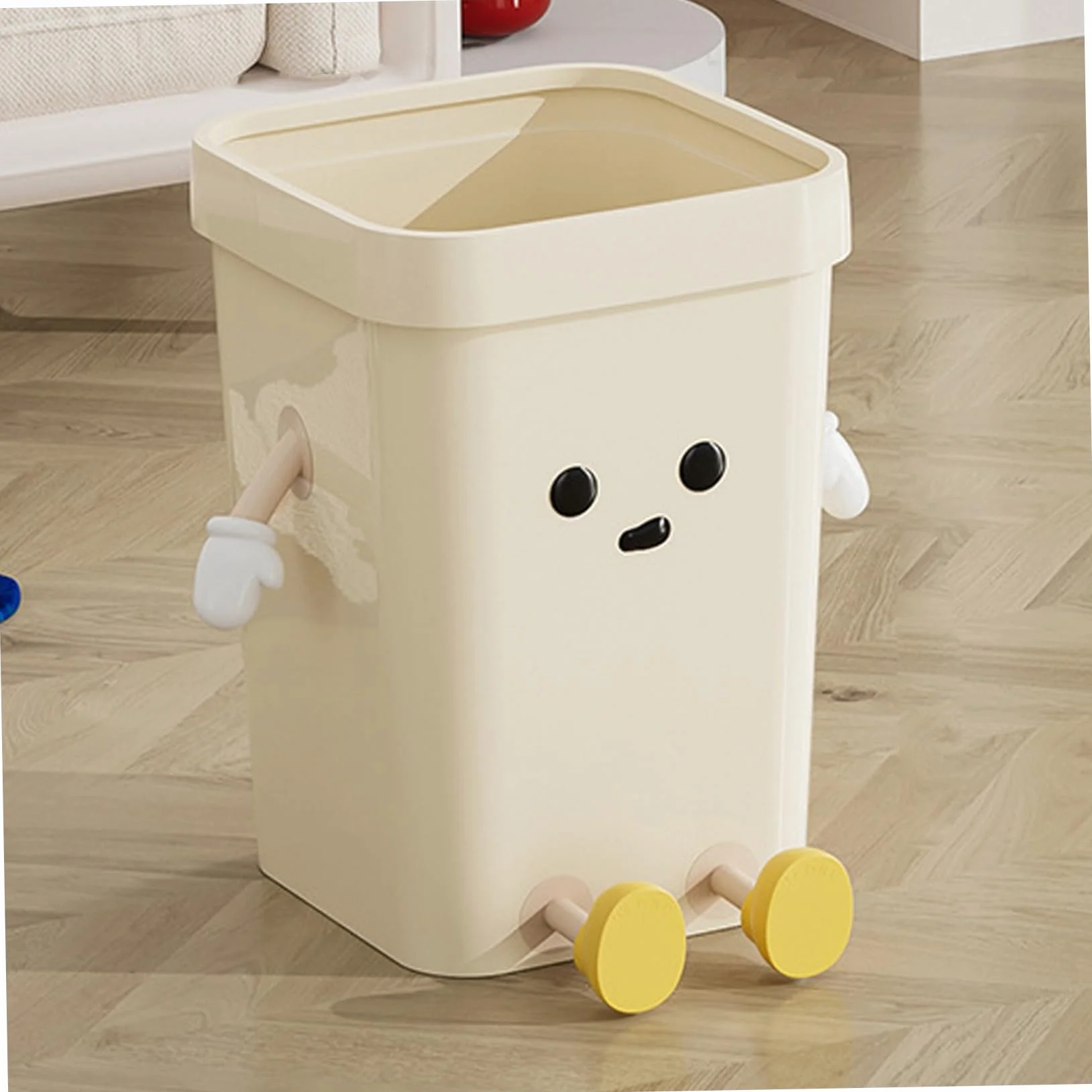 Poubelle mignonne 7L PP dessin animé avec yeux mains jambes corbeille ouverte cuisine bureau