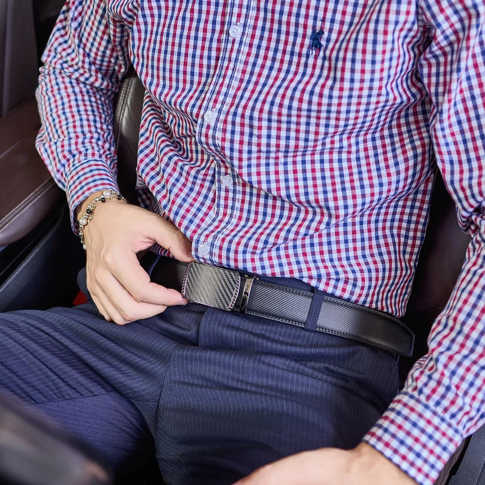 Ceinture Homme Cuir Réglable à Cliquet Boucle Automatique 3.5cm