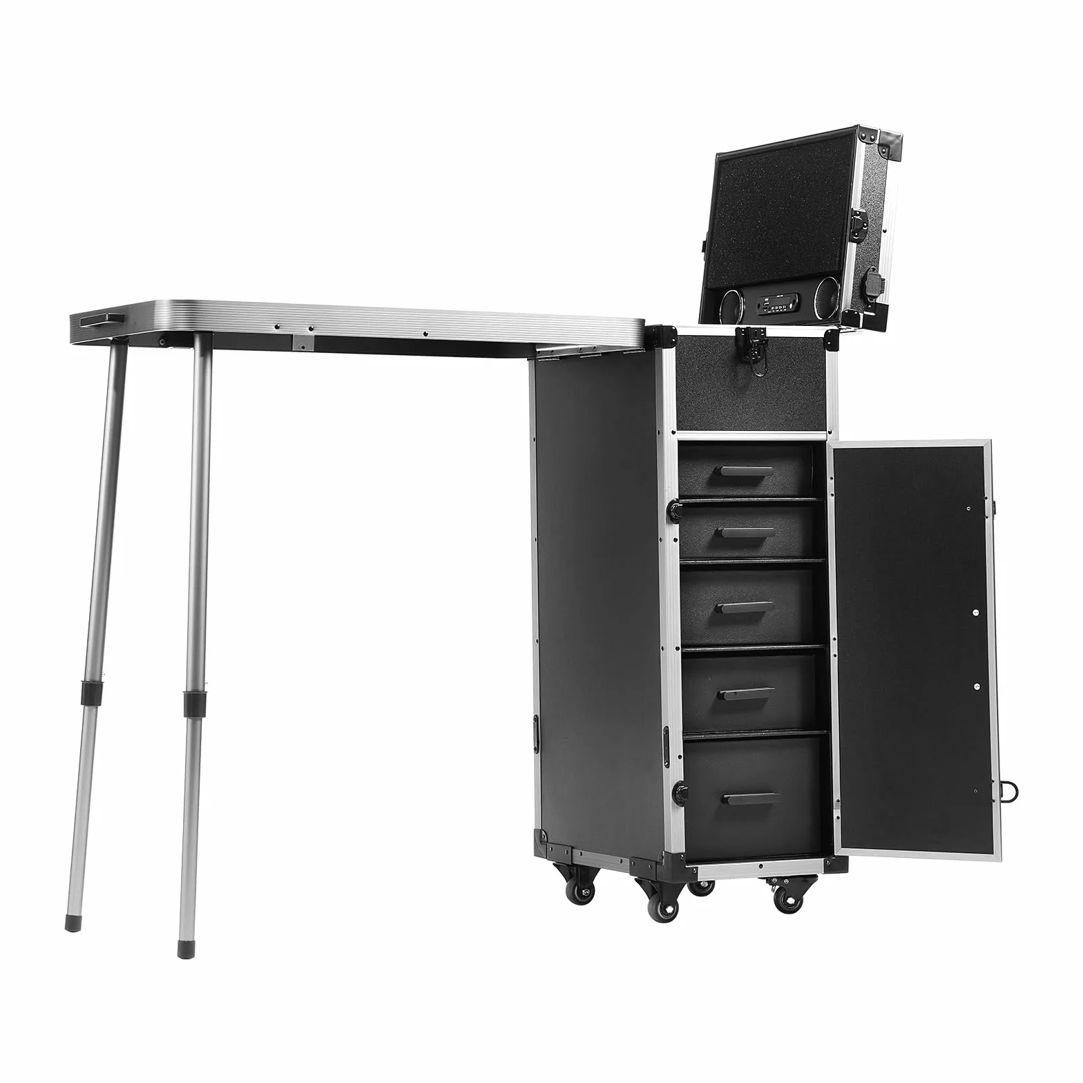 VEVOR Mallette de Maquillage en Aluminium Professionnelle avec Roues Pivotantes 360°, Noir