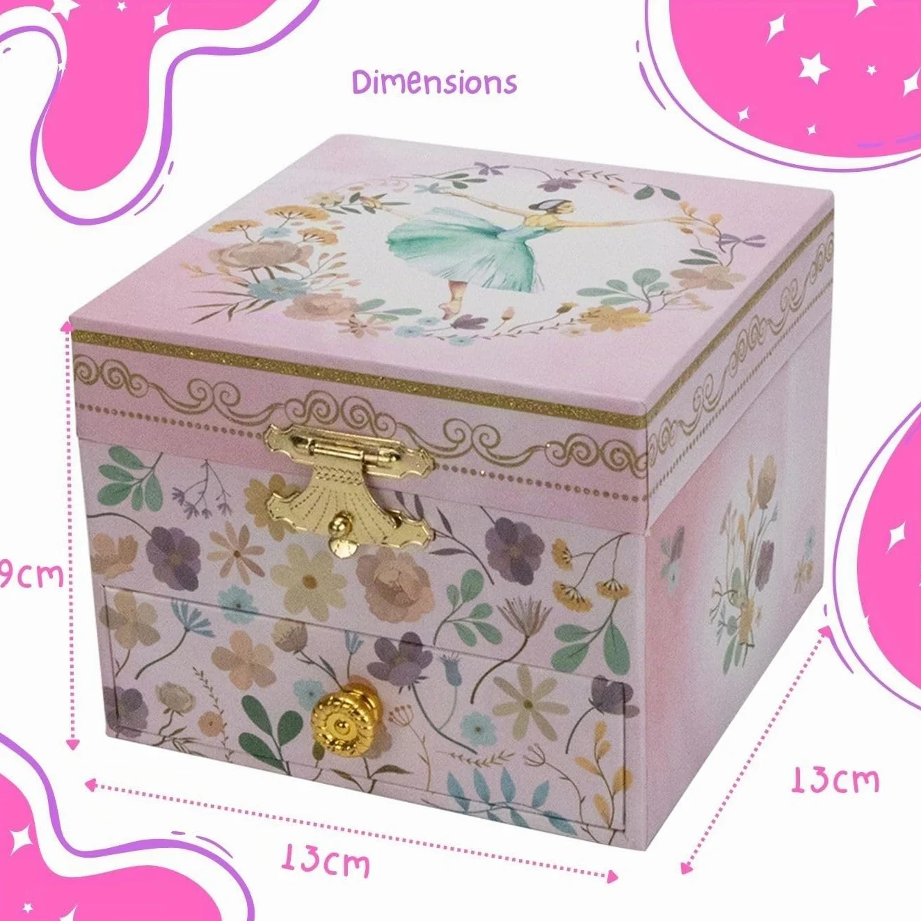 GICO Boîte à bijoux Ballerine avec tiroir pour filles, boîte à musique avec figurine tournante et miroir