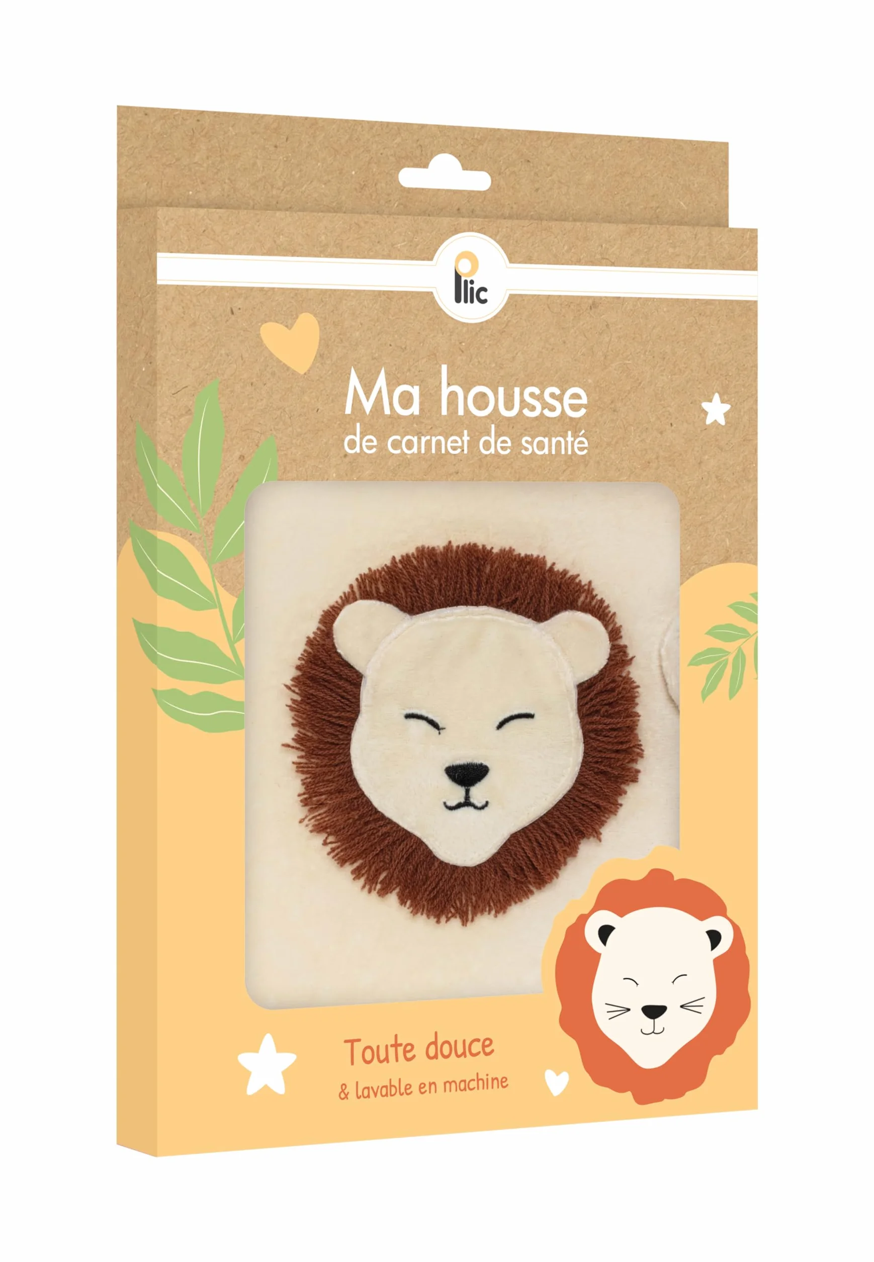 Protège Carnet de Santé Bébé Lion - Housse Douce Lavable en Machine avec Fermeture Scratch