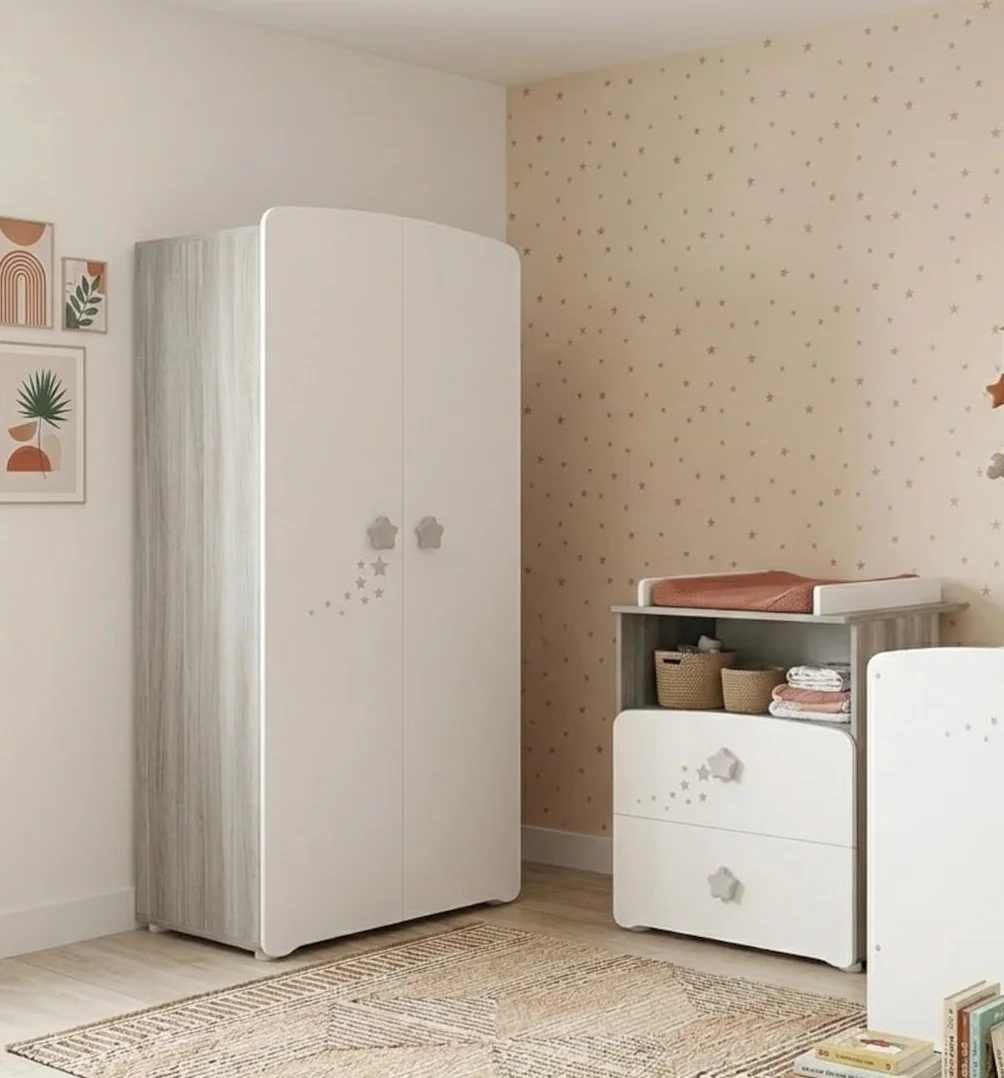 BabyPrice Armoire 2 Portes bébé 175x85x56cm Bois Blanc