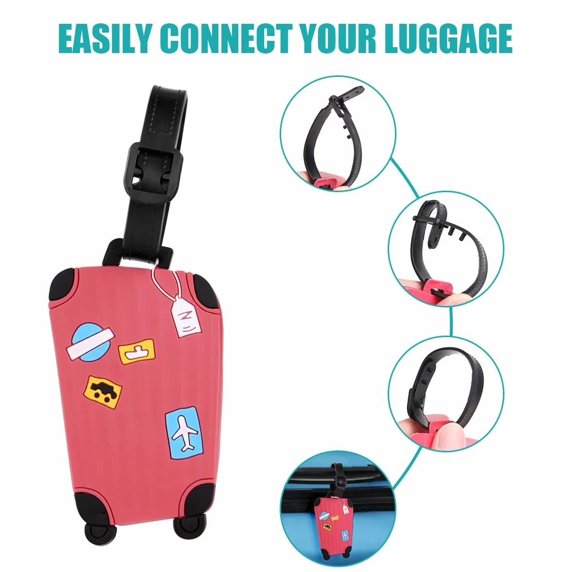 Vicloon Étiquettes Bagages en Silicone pour Sac à Main et Valise, Lot de 4 Formes Boîte