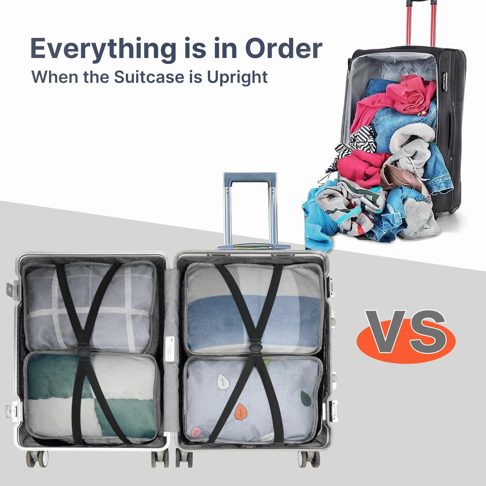 Lot de 6 cubes d'emballage extra larges, 62 x 40 x 15 cm, sacs de rangement en maille pour valises, extra larges uniquement (gris clair, 6 x XXL)