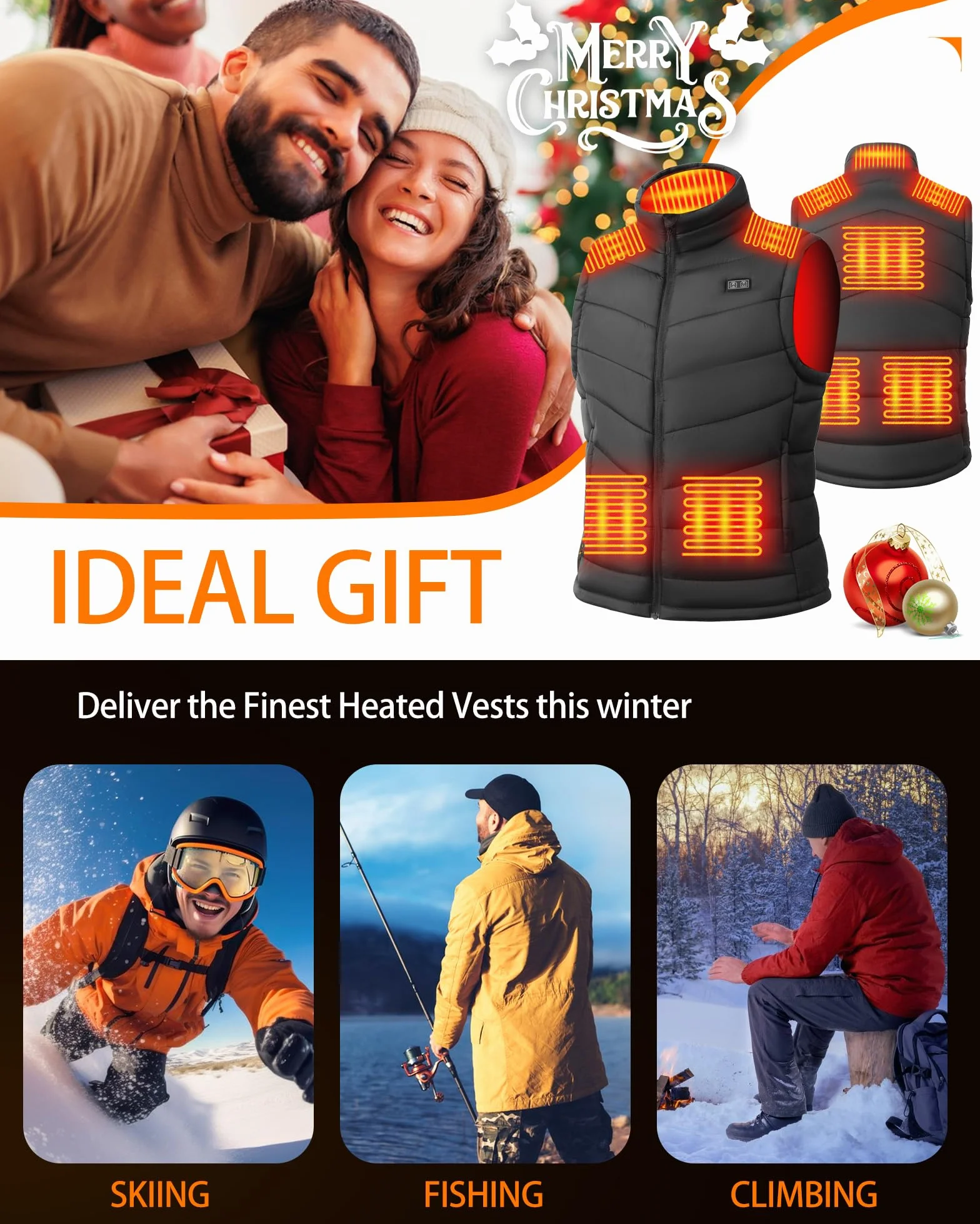 Gilet Chauffant Homme 7.4V 18400mAh 8 Zones Chauffantes Double Contrôle Veste Chauffant Électrique