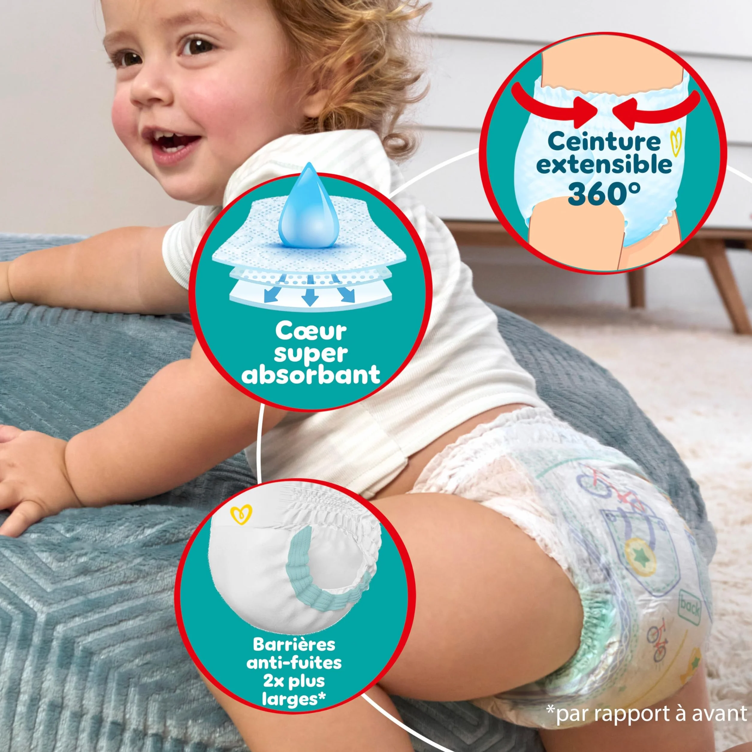 Pampers Baby Dry Pants Taille 8, 58 Couches-Culottes, 17kg+, Maintien 360°