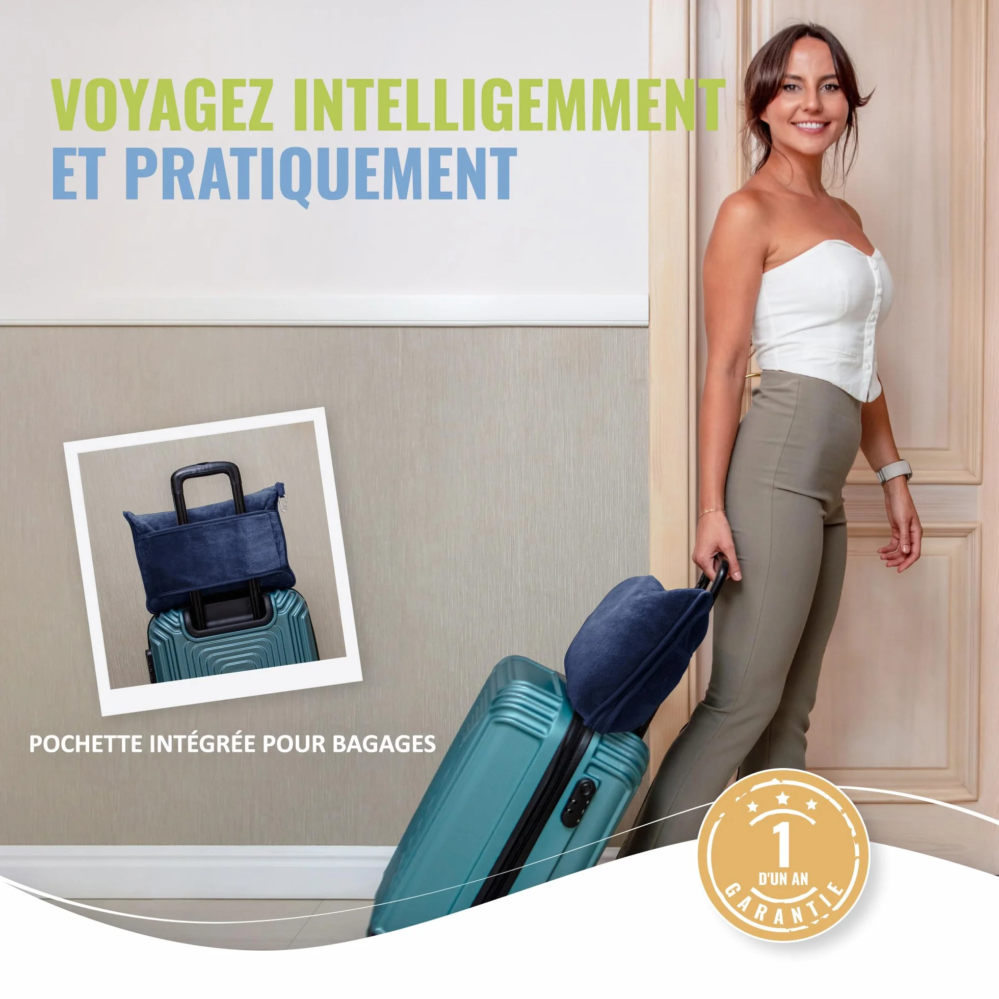 BOACAY Couverture de Voyage Douce Chaude Avion Voiture Oreiller Compact Manchon Bagages Clip Sac à Dos