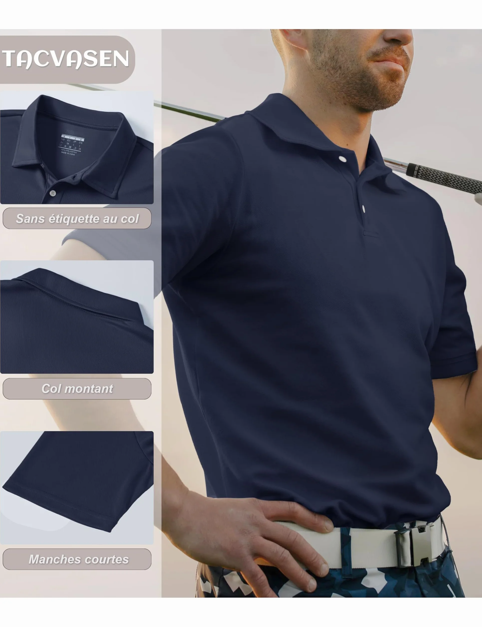 TACVASEN Polo Homme Manches Courtes Ete Golf T-Shirt Respirant Sport