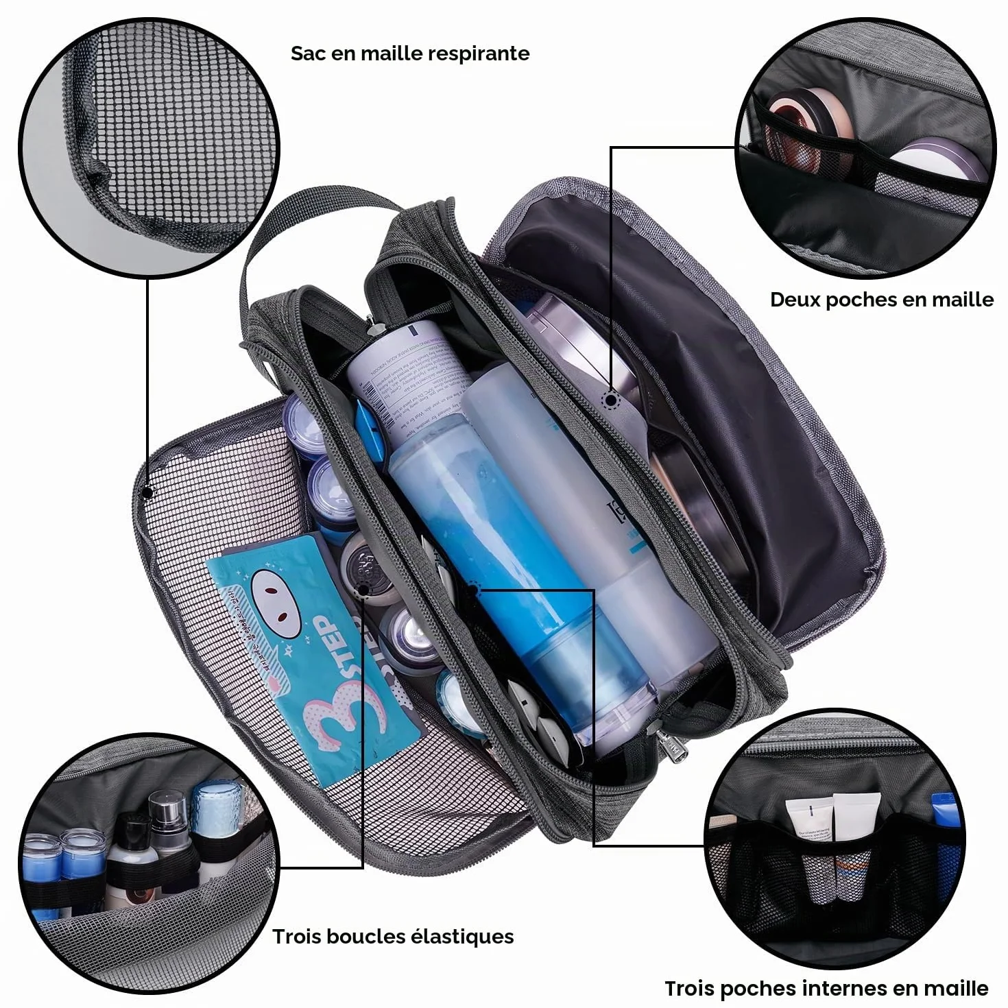 WANDF Trousse de Toilette Homme Sac de Voyage Organisateur Denim Grey