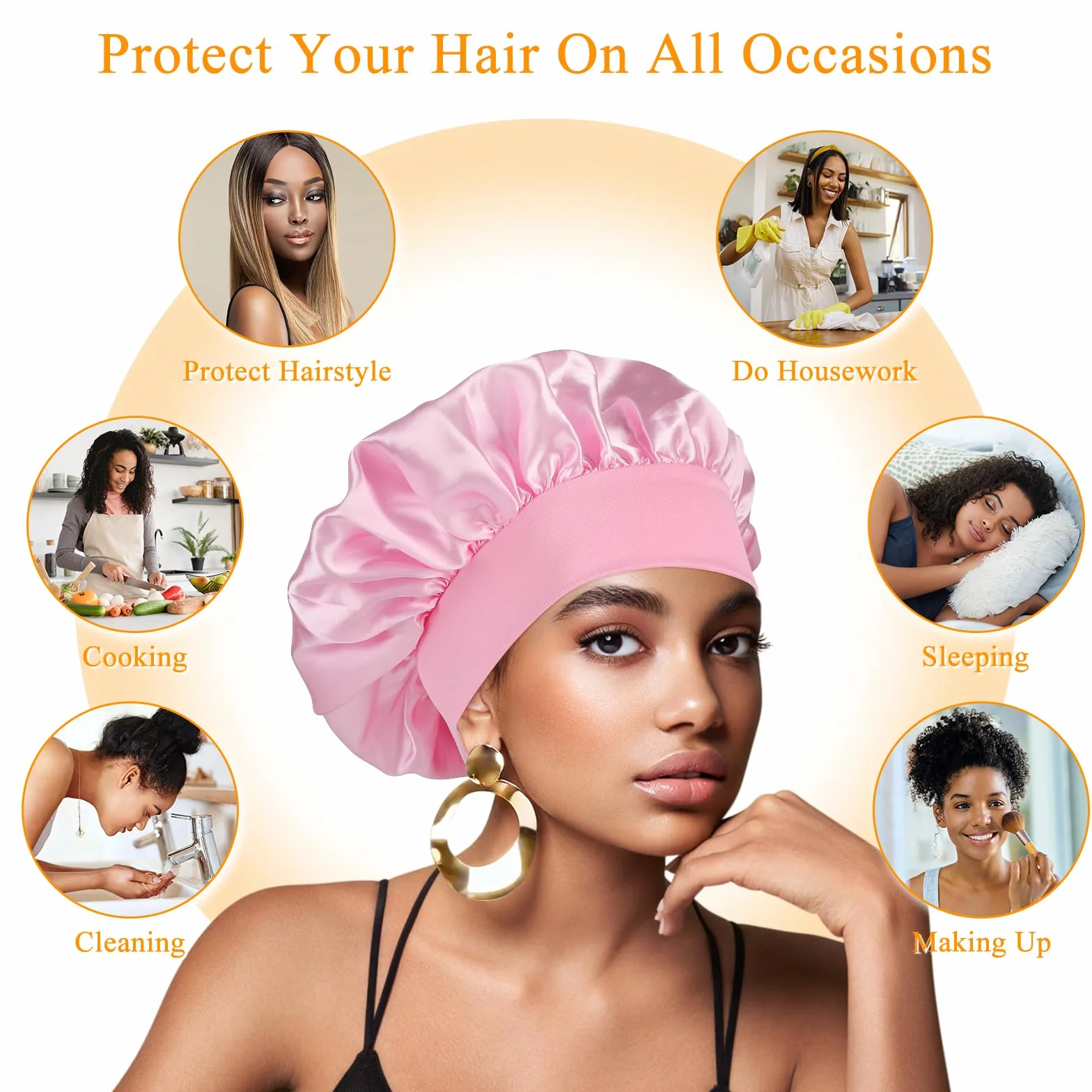 Bonnet Satin en Soie pour Femmes Cheveux Longs Bouclés