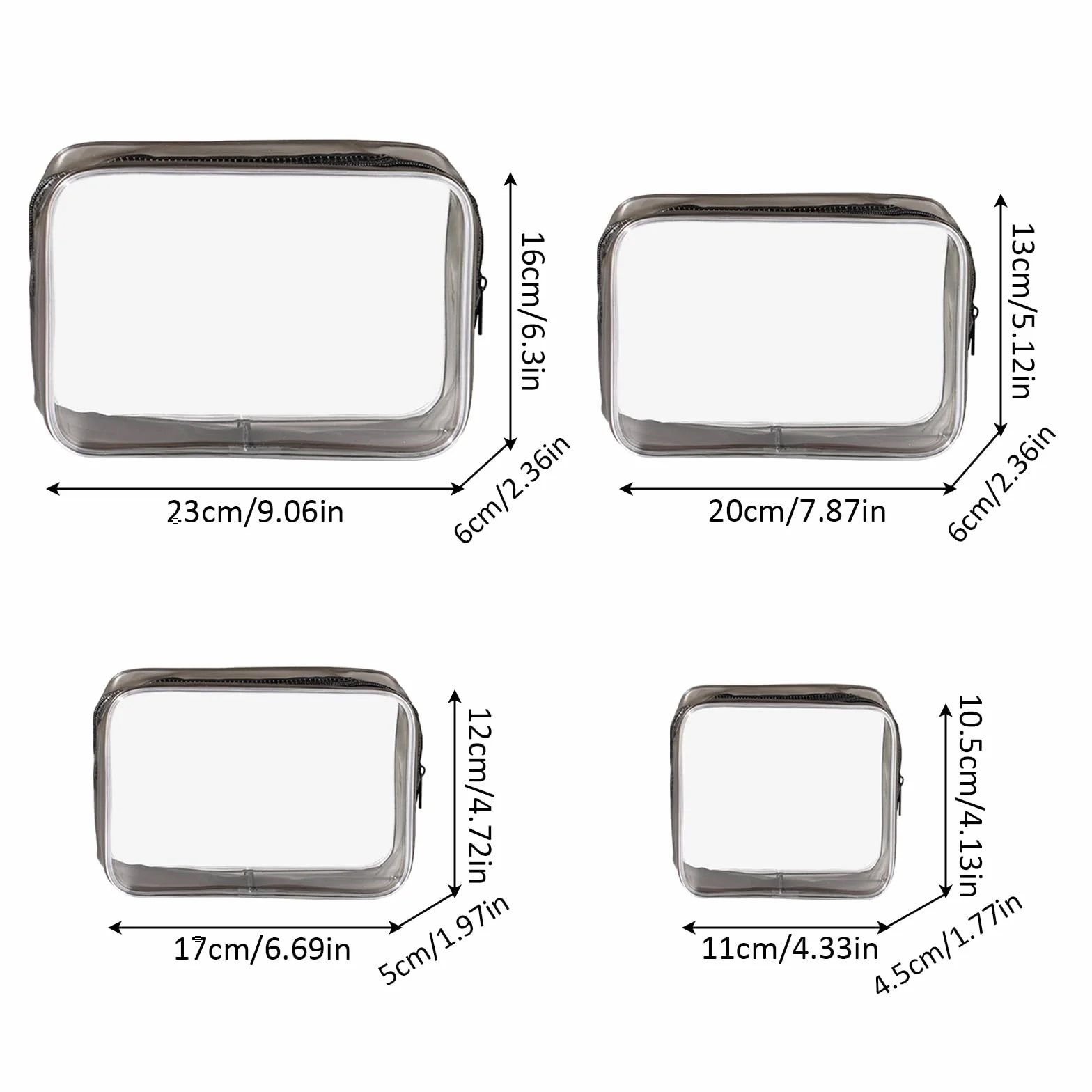 KEYRI 4 Pièces Trousse de Toilette Transparente Étanche Trousse de Voyage TSA Kit Voyage Avion Sac Cosmétiques Noir