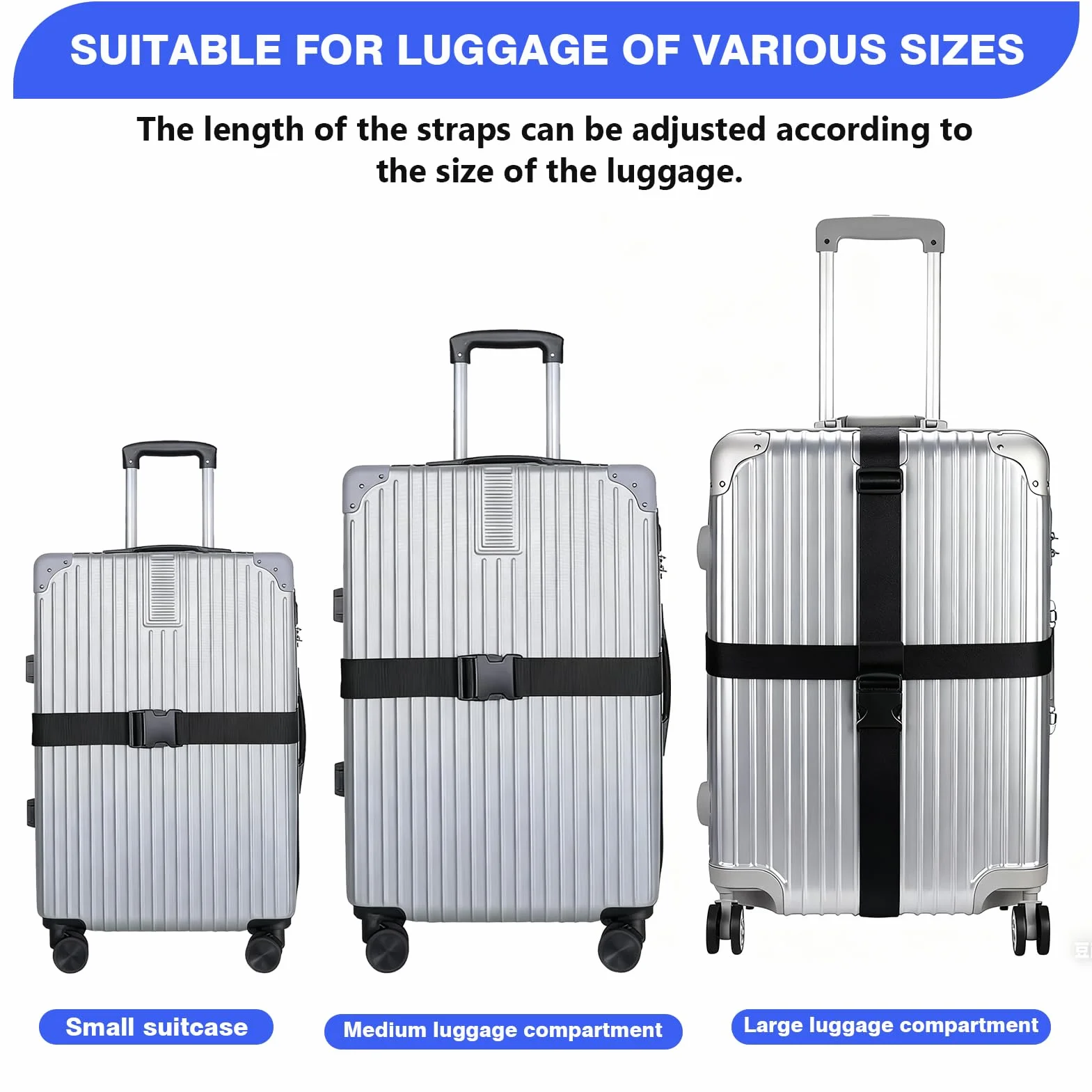 Sangles De Bagage Réglables Set De 4 Universelles 100-190 cm Ceintures De Sécurité pour Valises 20"-32" Accessoires De Voyage