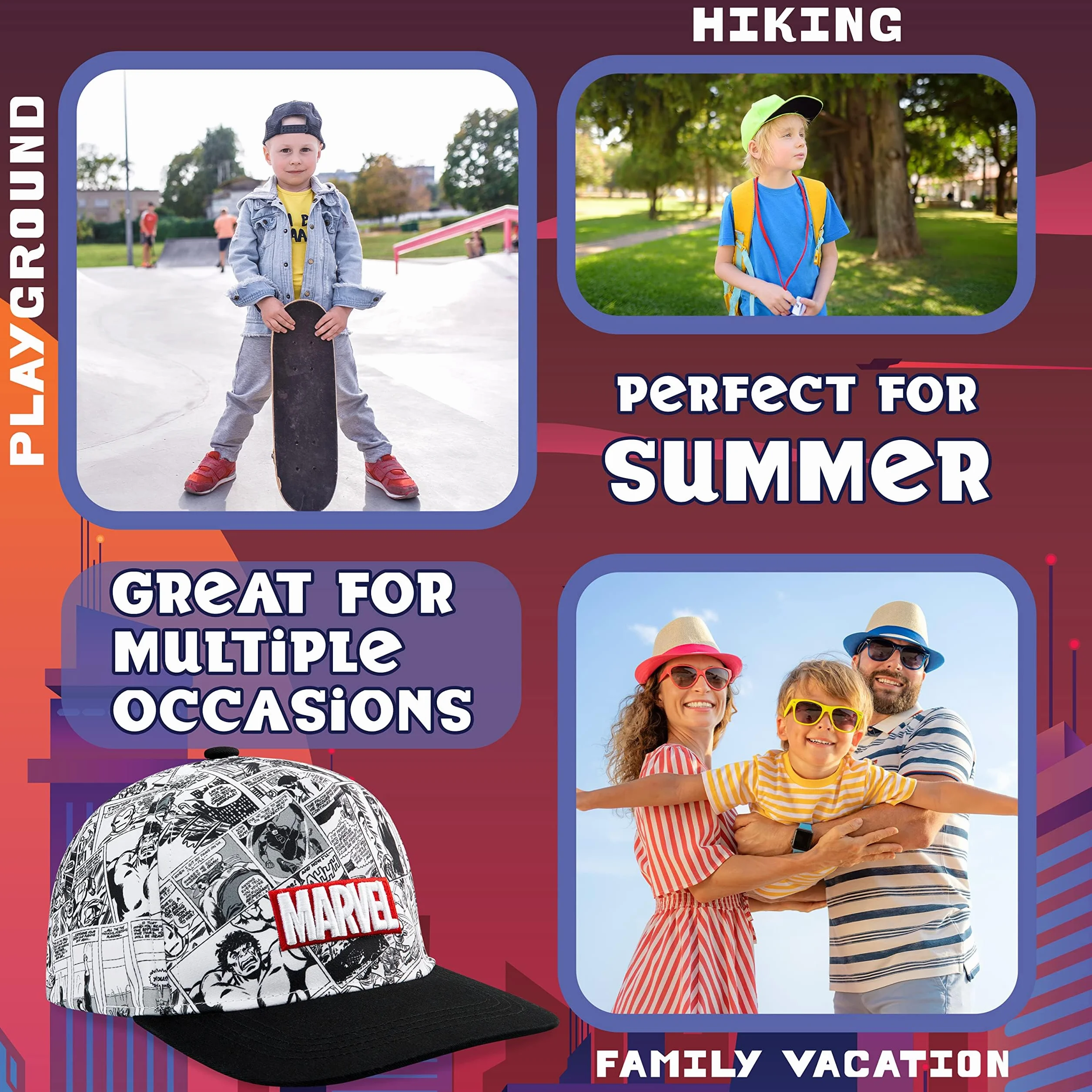 Marvel Casquette Enfant Baseball Snapback Avengers Spiderman Comics Chapeau Plage Protection Soleil Officiel Taille Unique