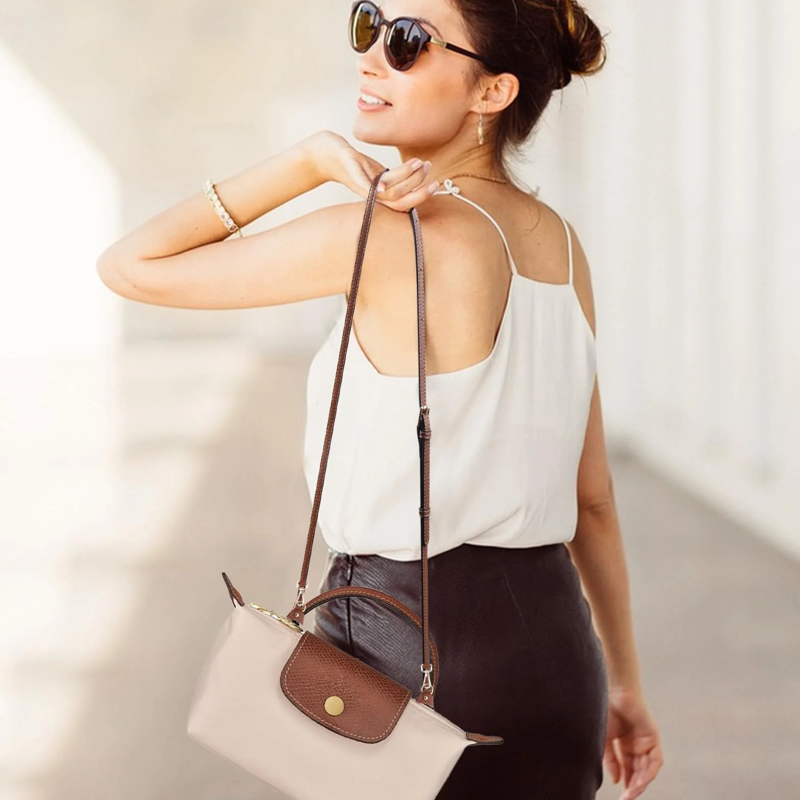 Bandoulière Cuir Réglable pour Sac Longchamp Mini Pliage Femme