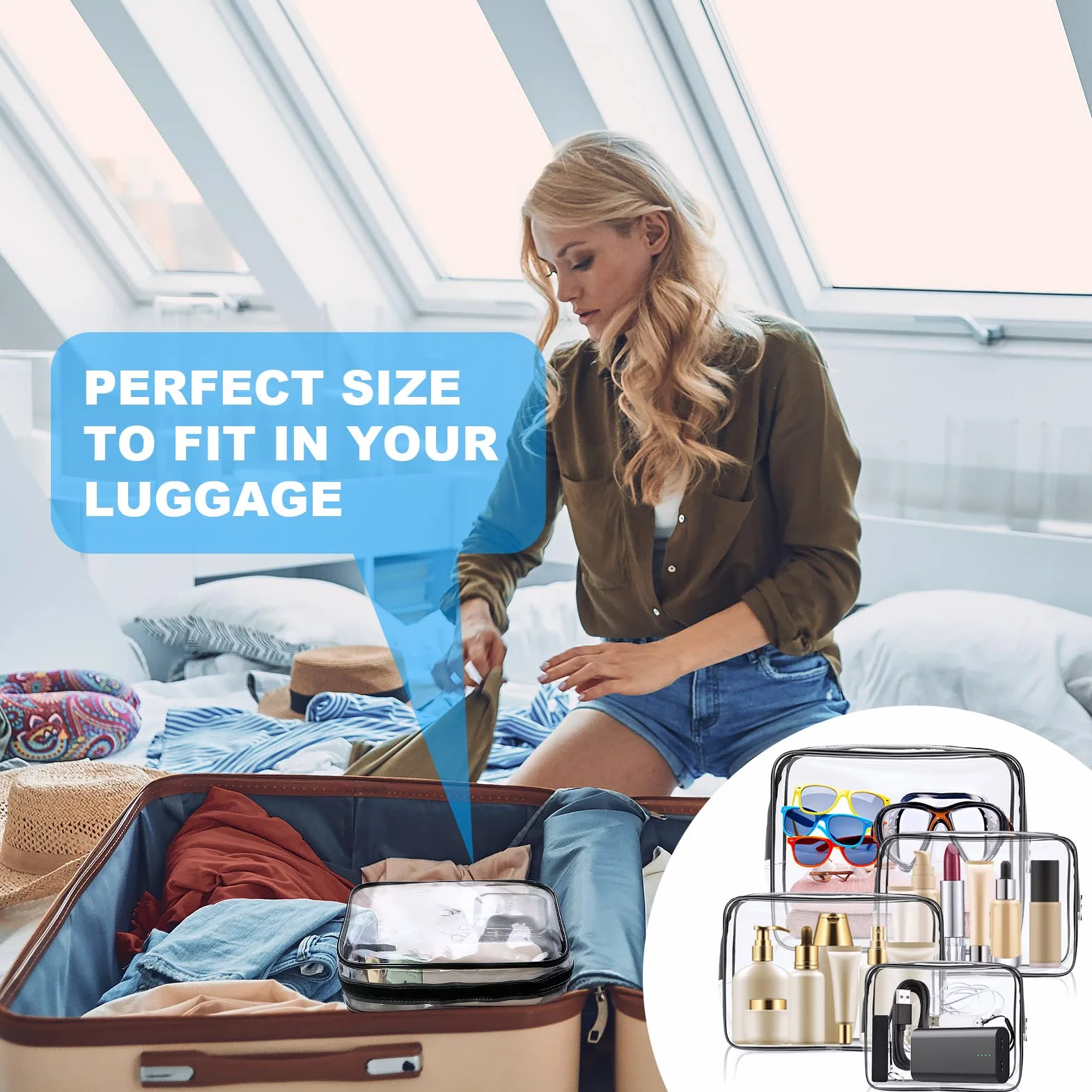Aucuu Trousse de Toilette Transparente PVC Étanche Kit de Voyage Avion Sac de Rangement Cosmétiques