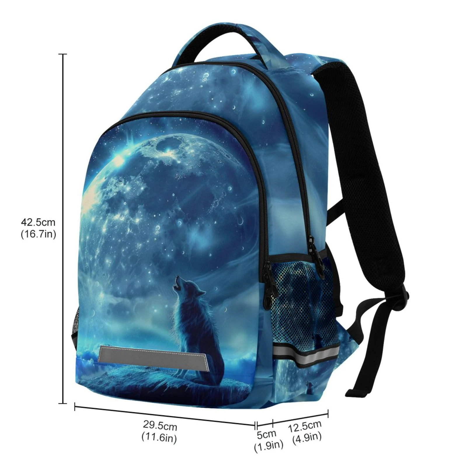 Bleu Espace Étoile Animal Loup Sac à Dos Cartable Fille Garcon Enfant Réfléchissante, Sac école Ordinateur Portable de Voyage pour Femme Homme