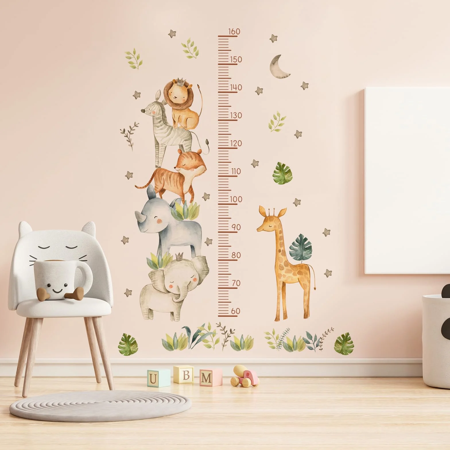 Toise Murale Enfant Stickers Muraux Tableau de Croissance Règle de Hauteur Animaux Garçon Fille