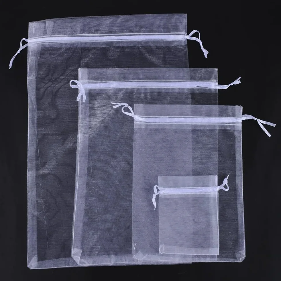 Sacs Organza 20x30cm Pochettes Cadeau avec Cordon de Serrage Blanc 100pcs