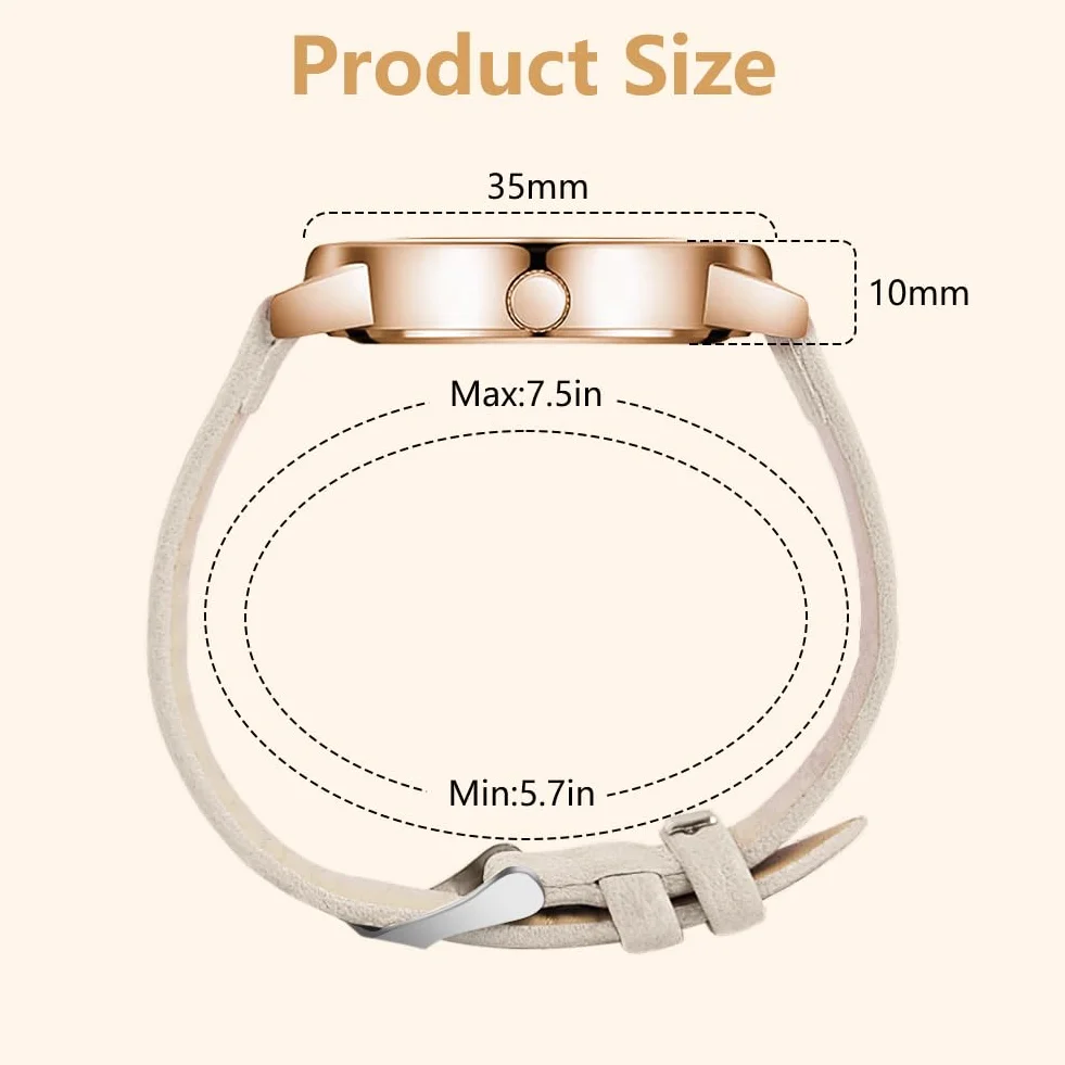 OFFCUP Montre Femme Bracelet Cuir Analogique Quartz Cadran Blanc 3 Aiguilles Poignet Ladies