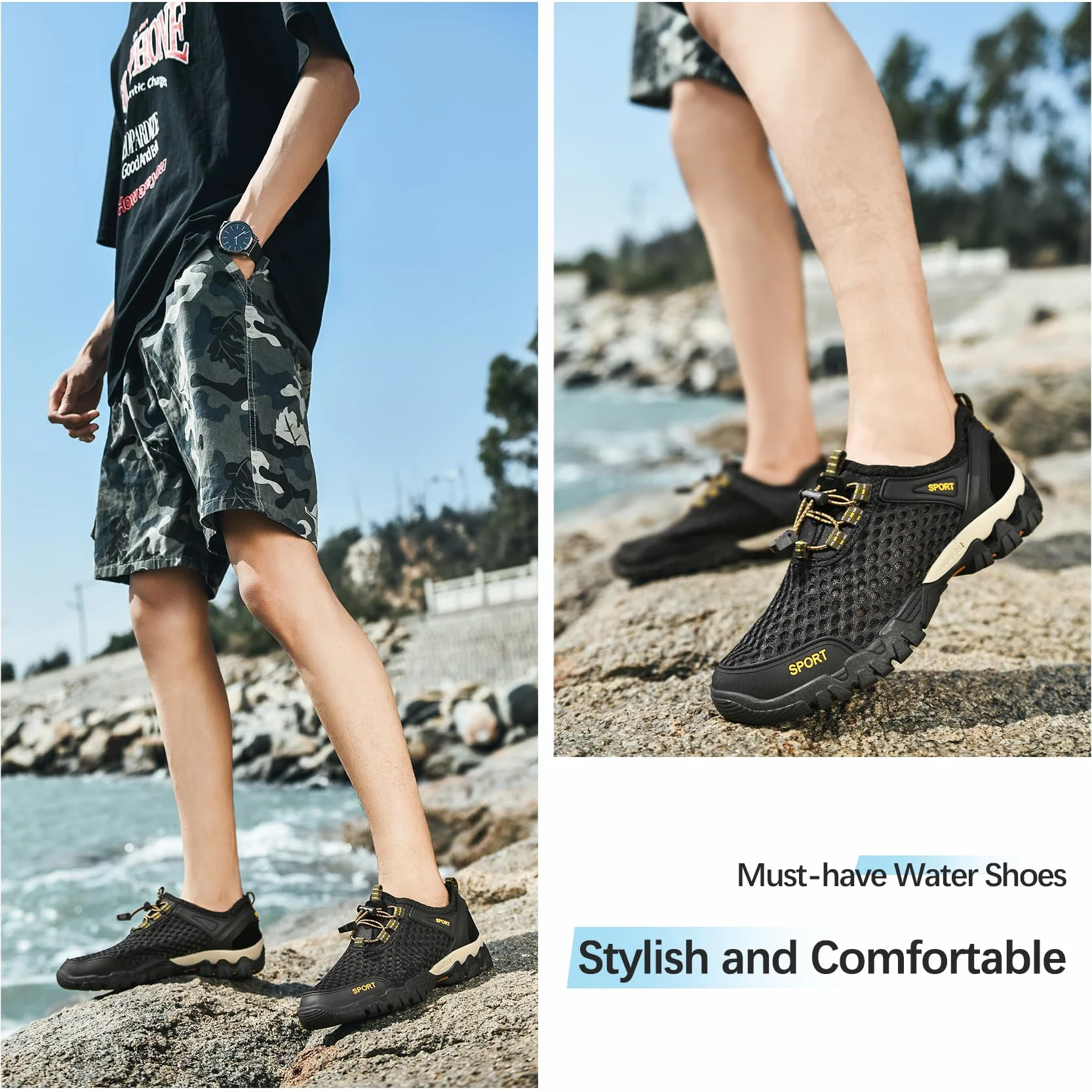 Chaussures d'Eau Hommes Aquatiques Plage Natation Séchage Rapide