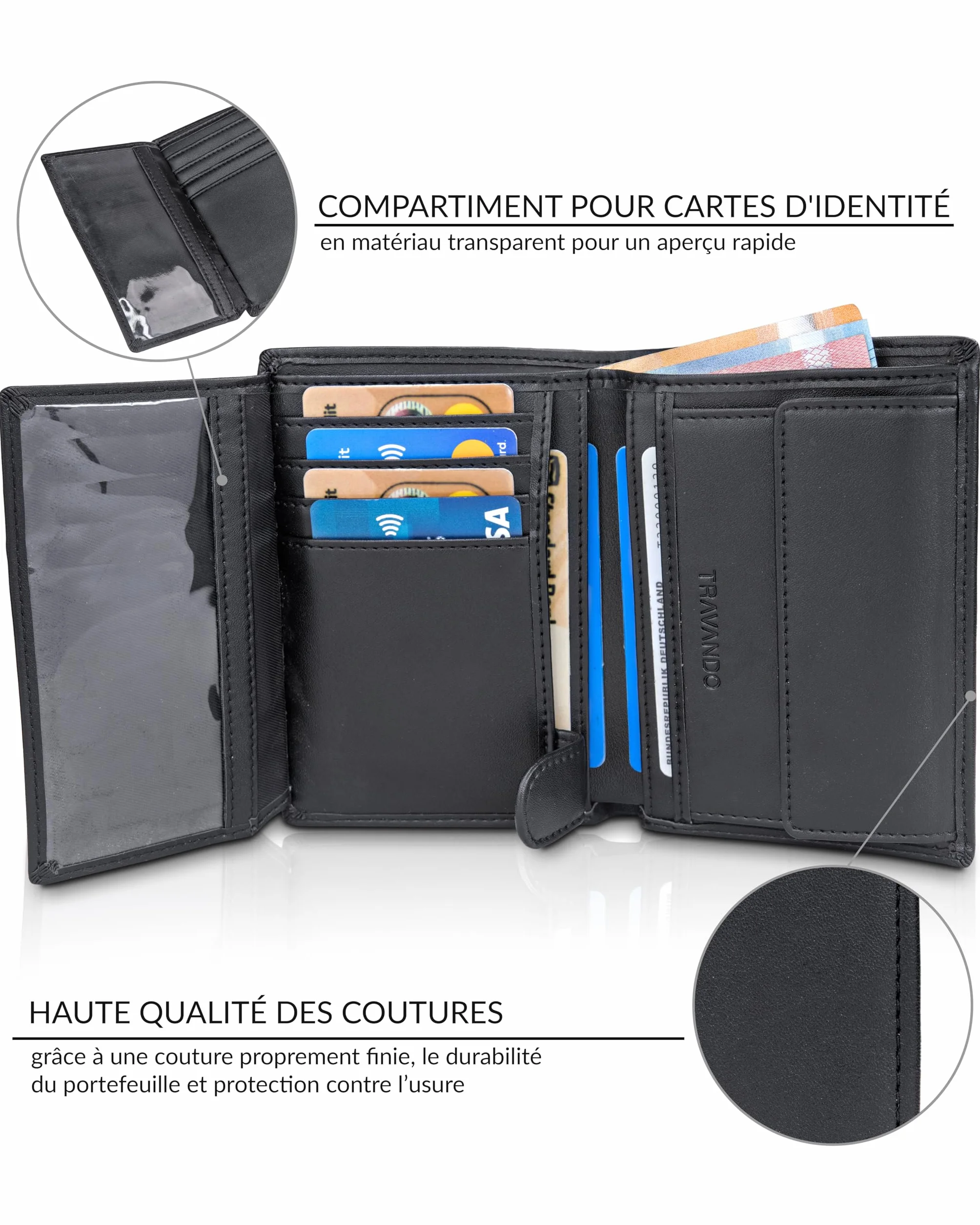 TRAVANDO Portefeuille Homme Dublin Blocage RFID Noir Classique Porte-Cartes Format Portrait