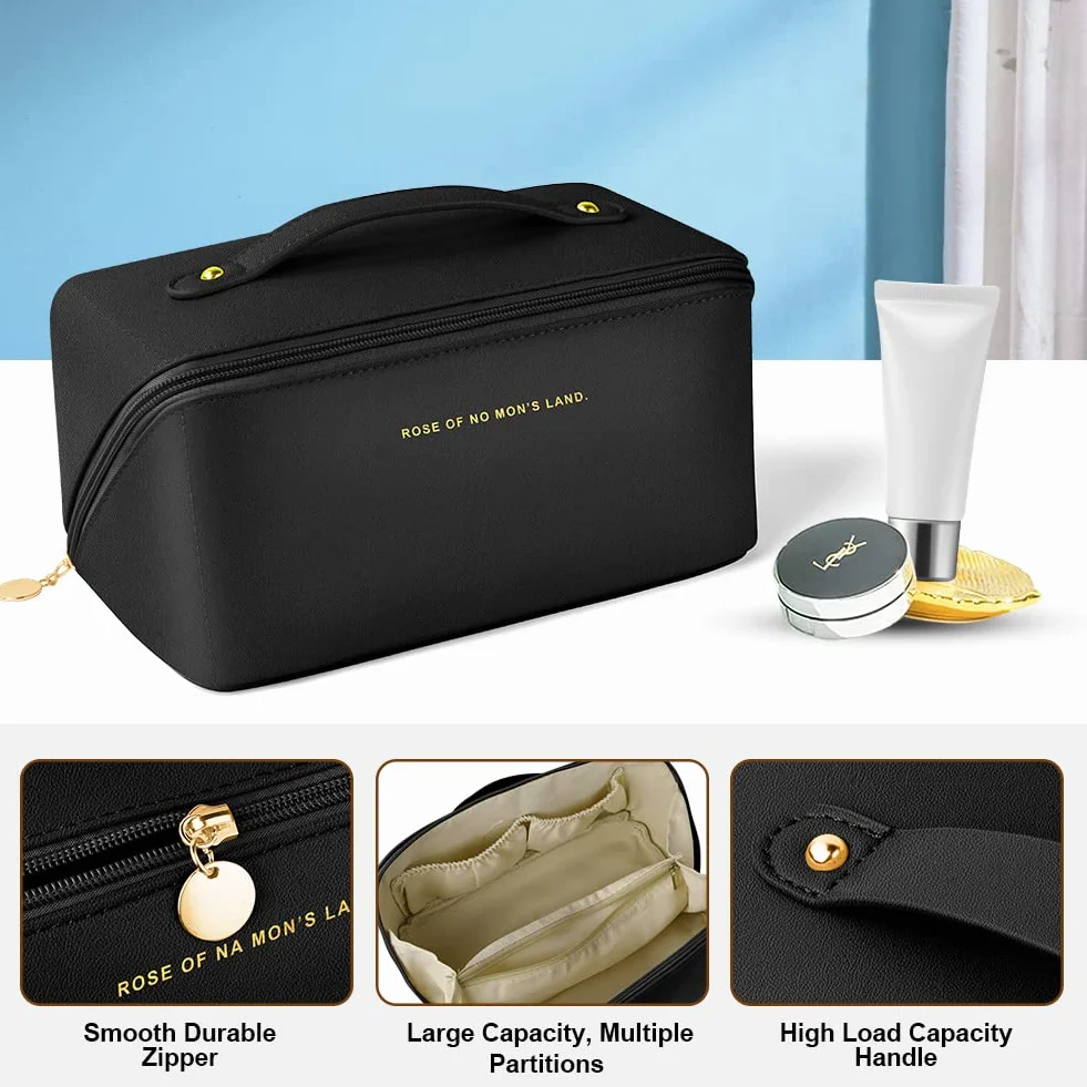 Aucuu Grande Trousse de Maquillage Voyage Étanche Portable en Cuir PU