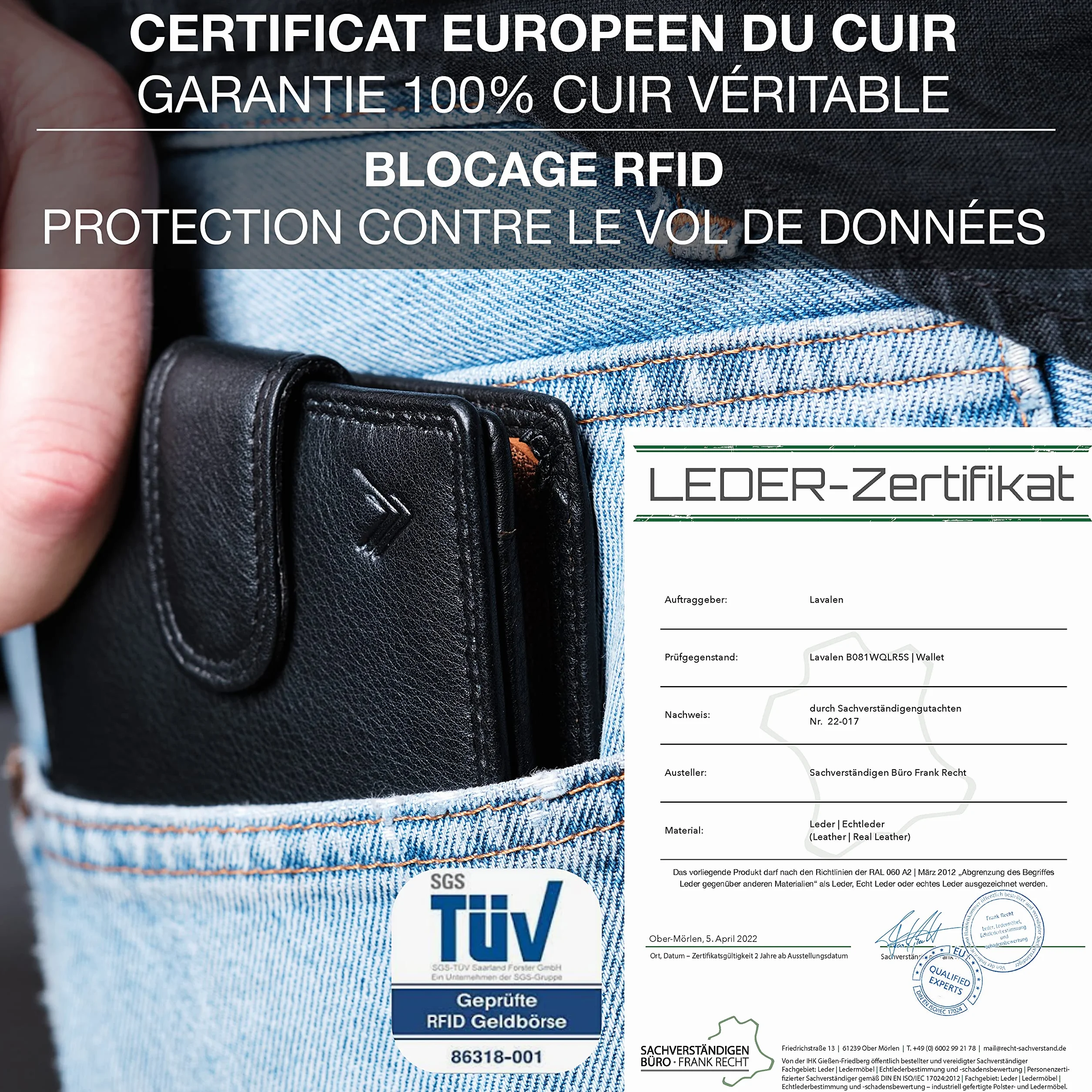 Portefeuille Homme Cuir Véritable avec Blocage RFID Grande Capacité