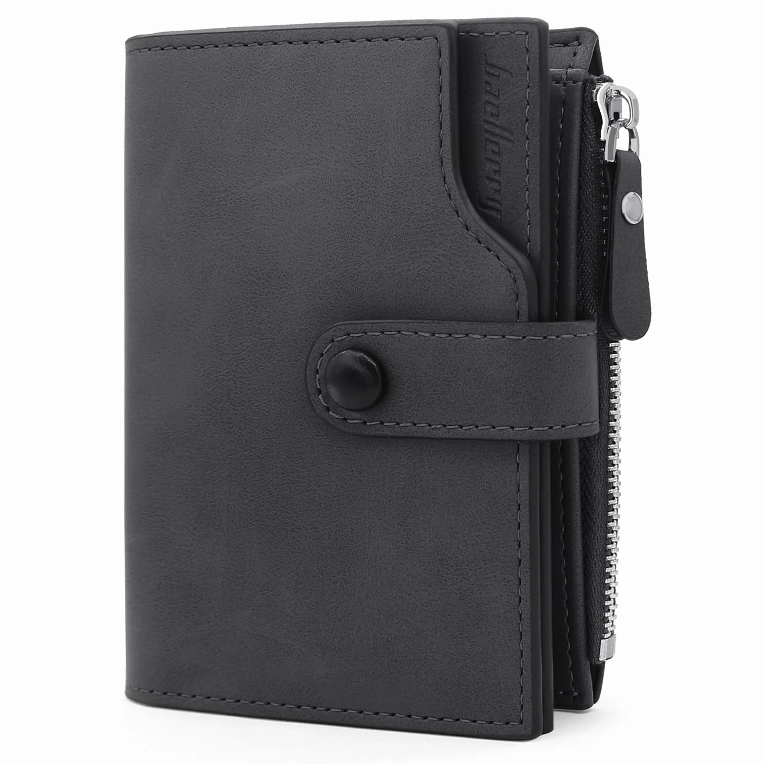 Portefeuille Homme RFID Bloquant Cuir PU avec 17 Porte Carte, Vertical Zippé Noir