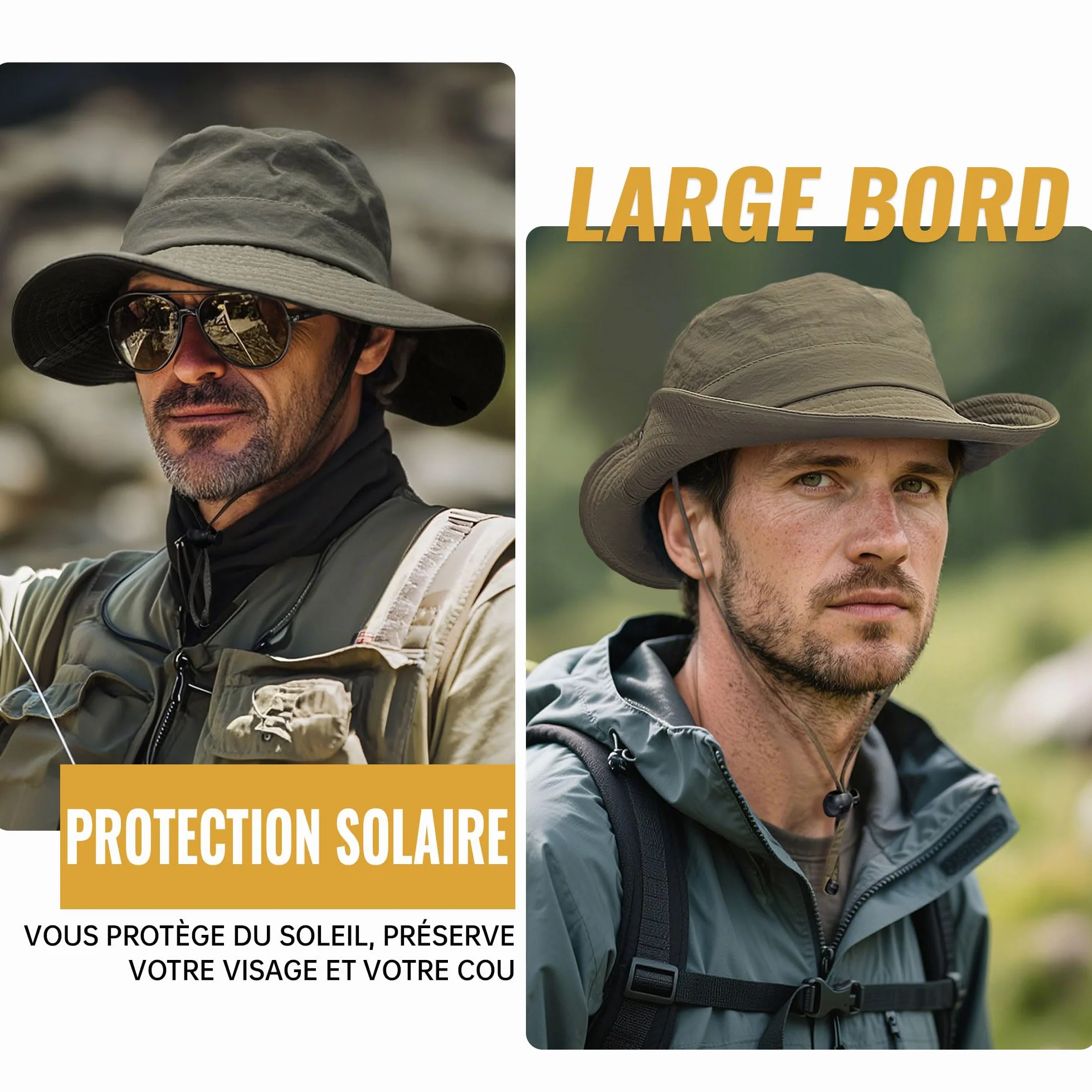 CLAPE Chapeau Imperméable Cow-Boy Pêche Protection UV Large Bord Visiere Soleil