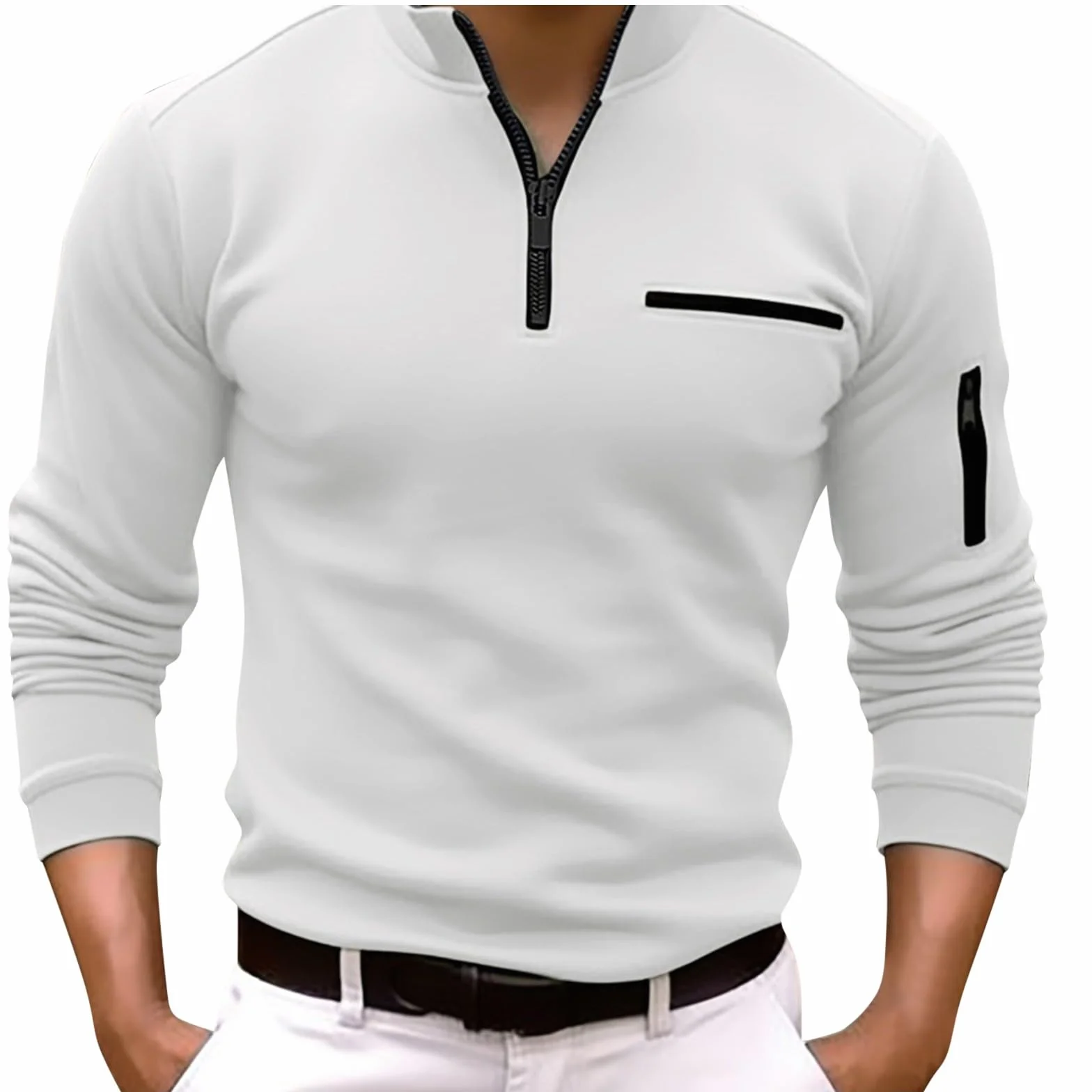 Pull Homme Polaires 1/4 Zip Col Montant Chaud Golf Hiver Sport avec Poche