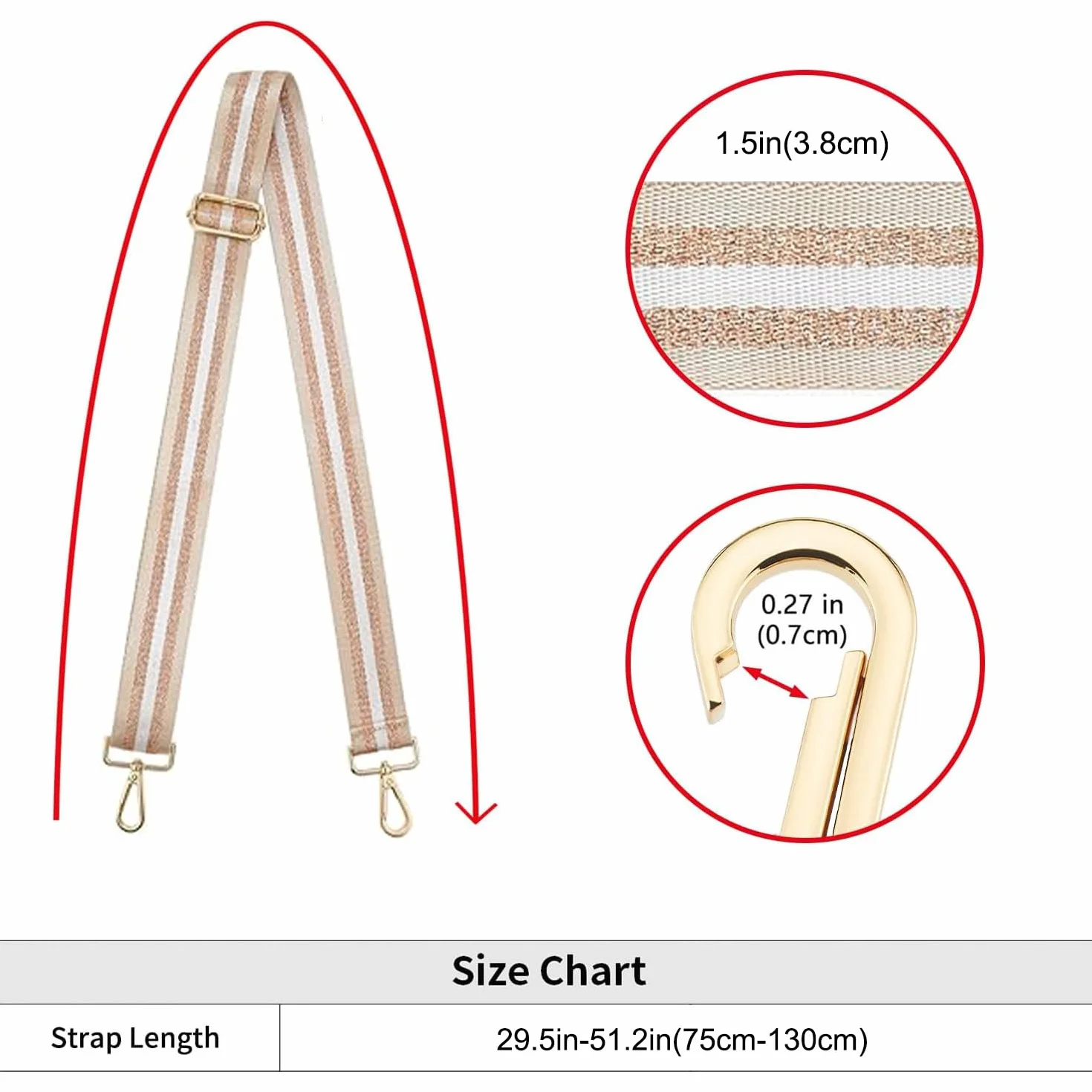 Sangle de Sac à Main Remplacement 75-145cm Bandoulière Réglable Universelle avec Boucle Dorée