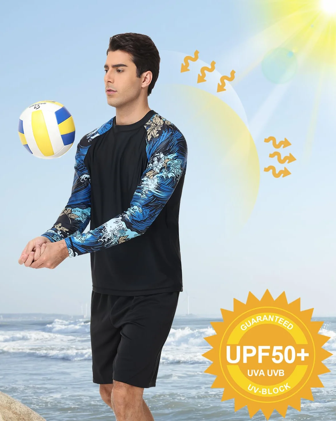 VAYAGER Hauts de Bain Homme Anti UV UPF 50+ Rashguard Manches Longues Séchage Rapide Protection UV