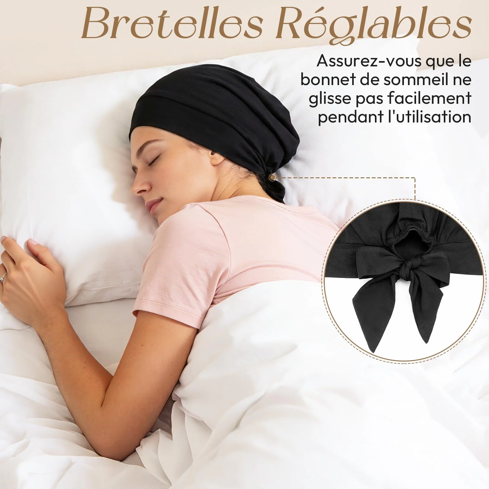 Bonnet Satin Cheveux Nuit Réglable Soie Fibre de Bambou Unisexe Dormir Doux Respirant