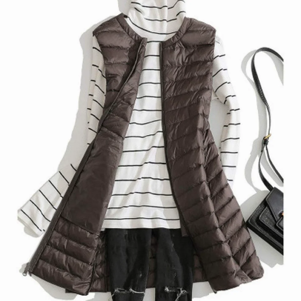 Doudoune Légère Femme - Longue Doudoune Ultra Légère Femmes Sans Manches Fermeture Éclair D’Hiver Manteau Gonflé Plume Rembourrée Veste Slim Femme Coupe-Vent Femelle Brise-Vent