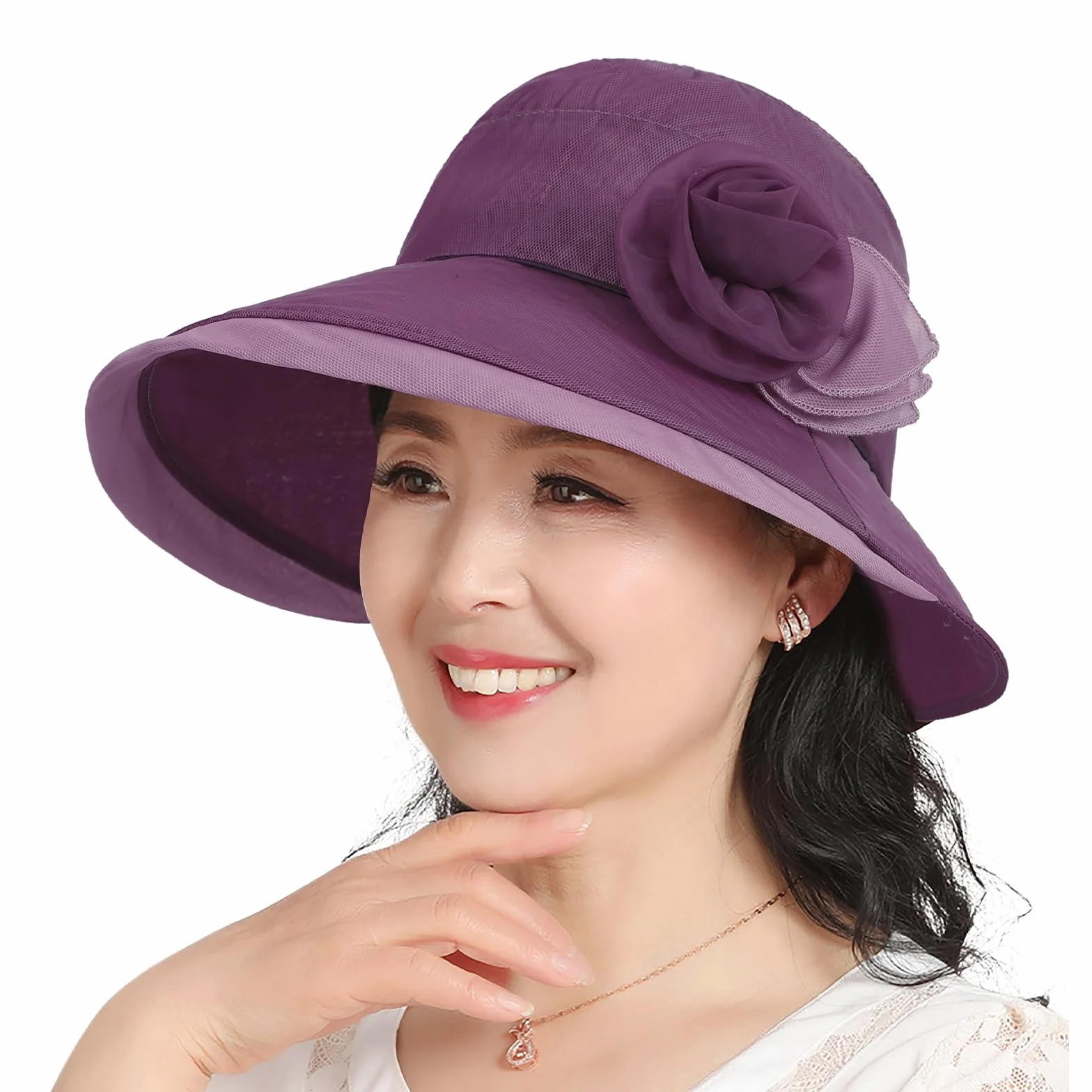 Chapeau de Melon en Organza pour Femme Casquette été Pliable Maille Chapeau de Soleil Respirant Large Bord Dame