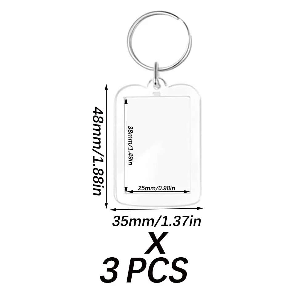Porte-Clés Photo Acrylique Transparent Personnalisé Vierge Rectangle 4.8cmx3.5cm pour Famille Couples DIY Souvenir