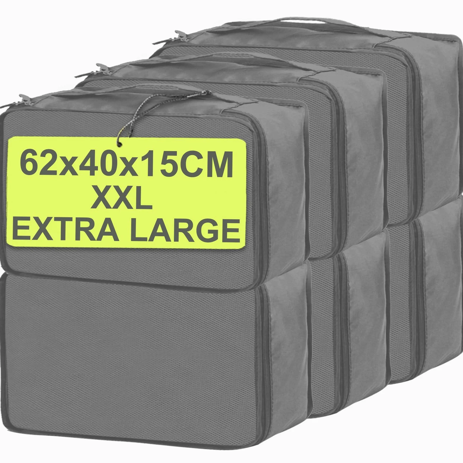 Lot de 6 cubes d'emballage extra larges, 62 x 40 x 15 cm, sacs de rangement en maille pour valises, extra larges uniquement (gris clair, 6 x XXL)